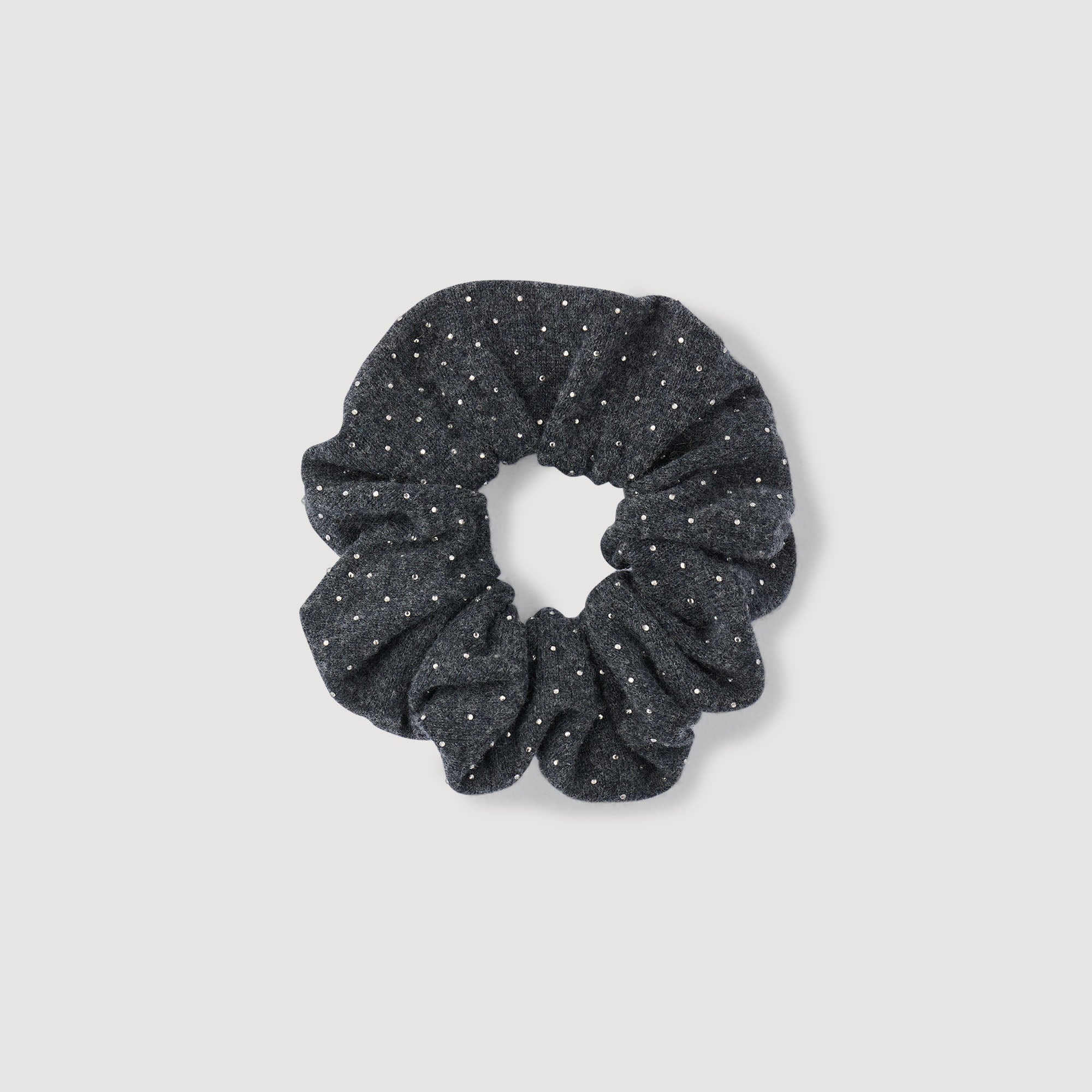 Chouchou Rhinestone Knit Scrunchie Charcoal Grey