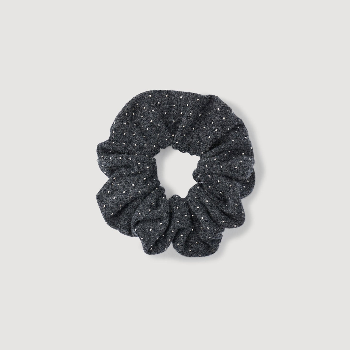 Chouchou Rhinestone Knit Scrunchie Charcoal Grey