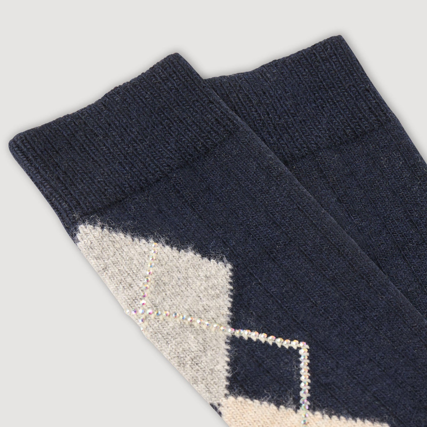 Flocon Rhinestoned Argyle Socks Navy Blue
