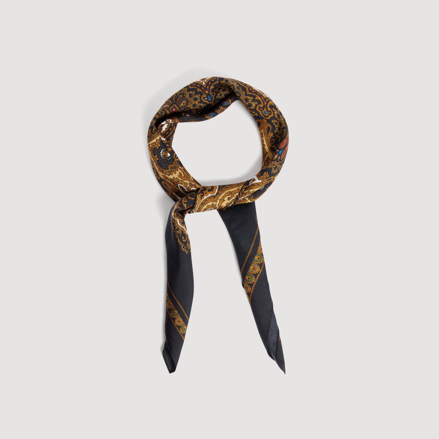 Tate Silk bandana print scarf Black / Ocher