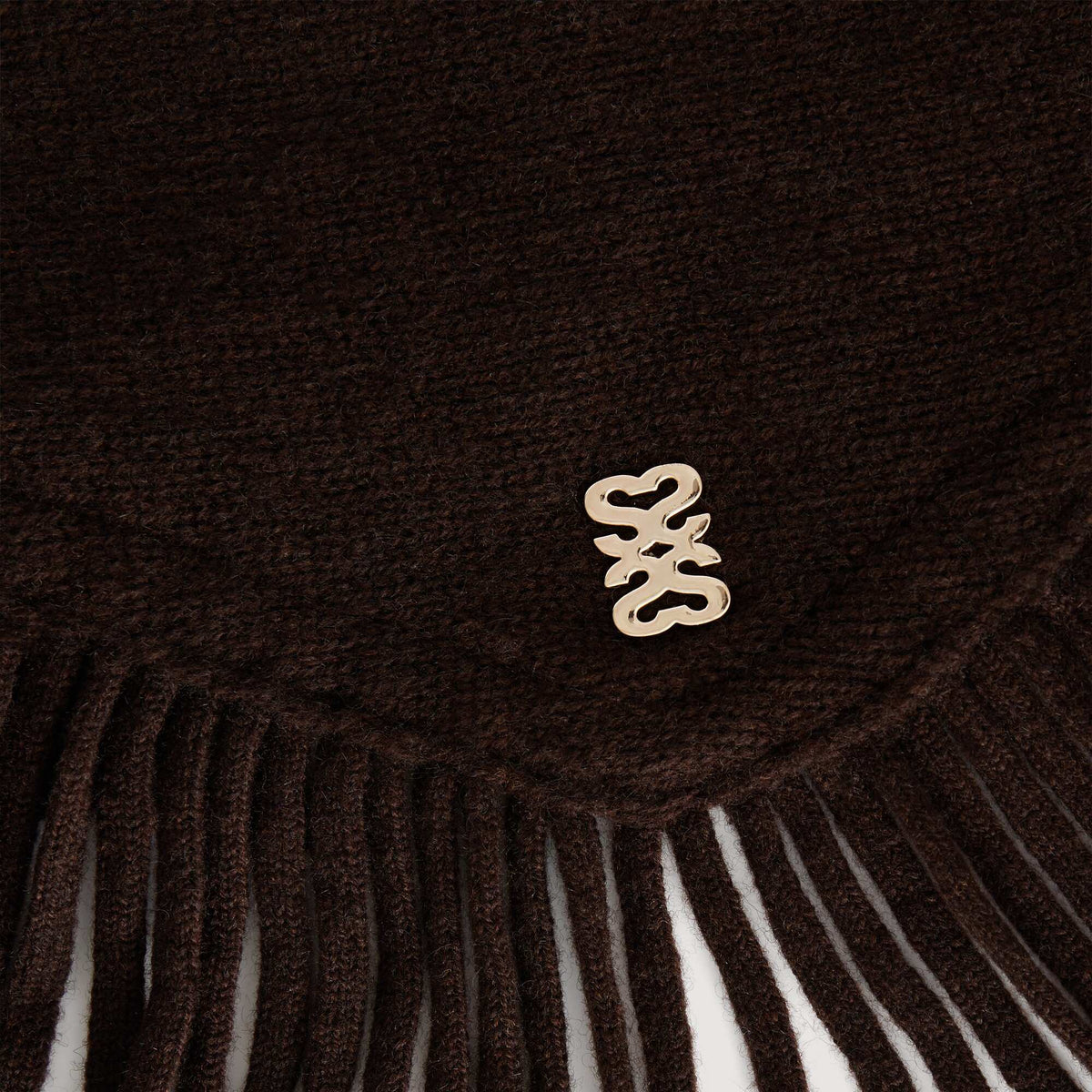 Oli Fringed wool triangle scarf Brown
