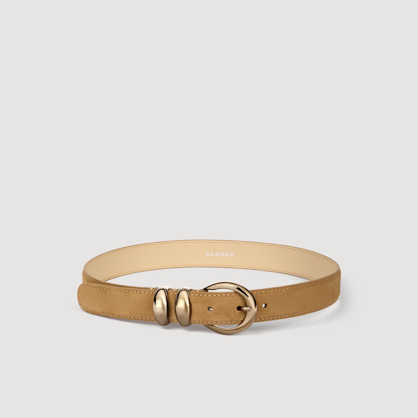 Ornella Belt Leather Belt With Metal Buckle Beige