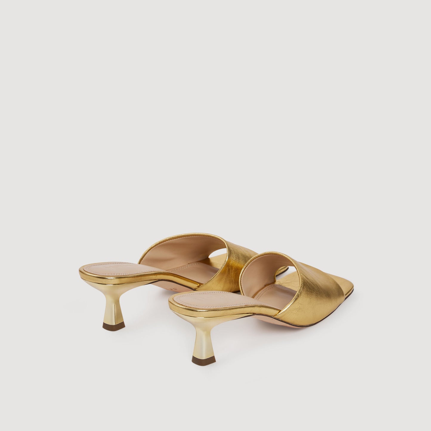 Lovely Heeled Metallic Leather Mules Gold