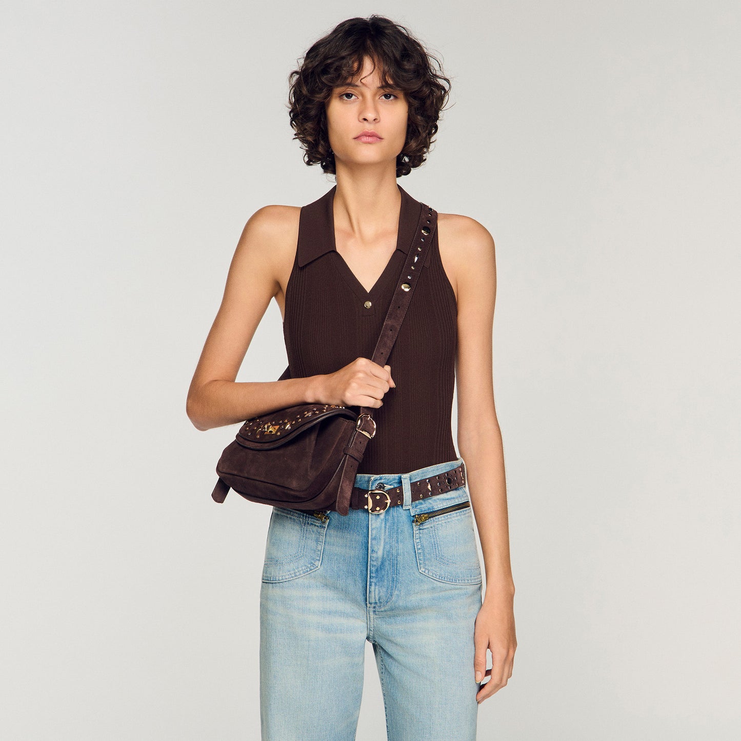 Le Mambo Janys Studded Suede Bag Black Brown