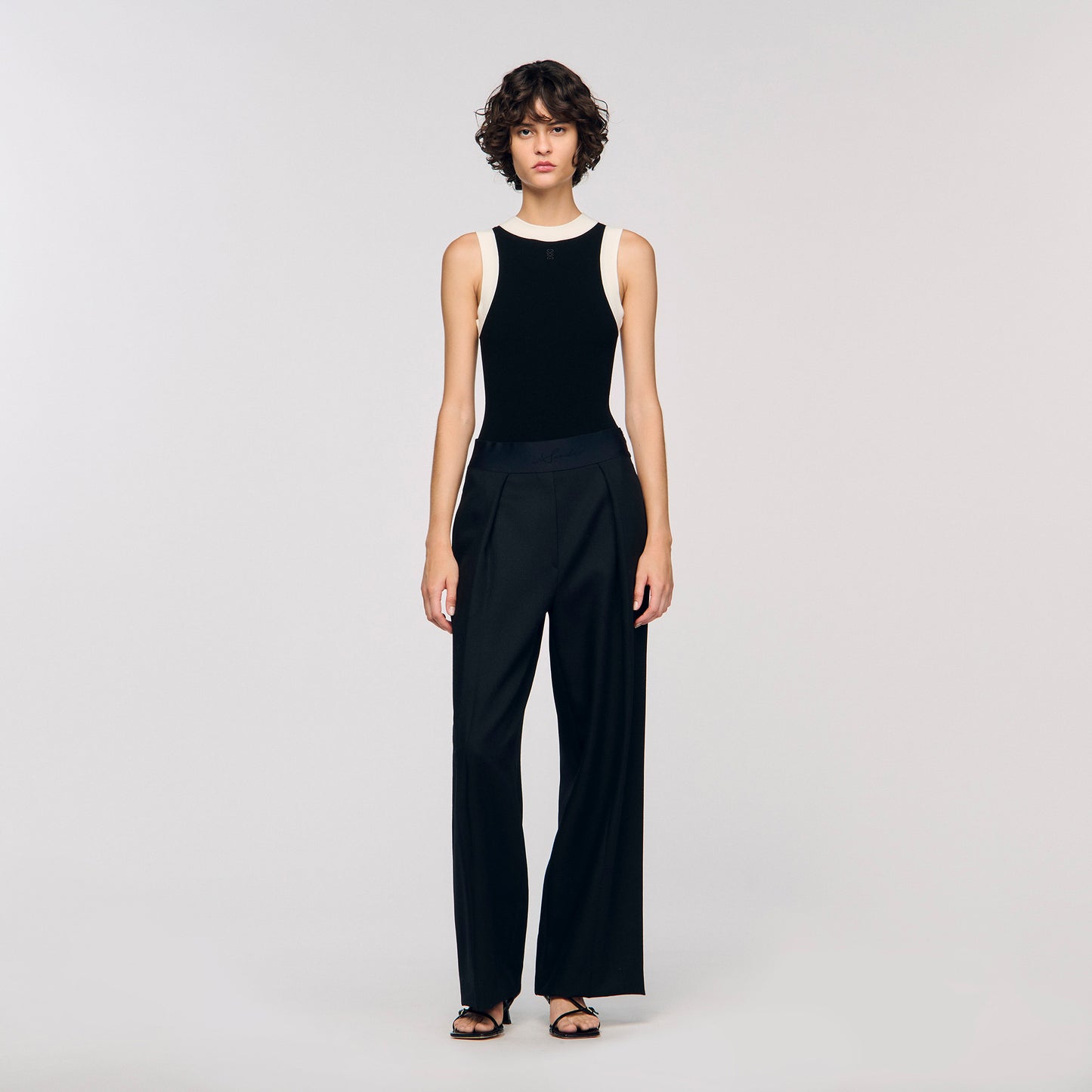 Imae Two-Tone Knit Bodysuit Black