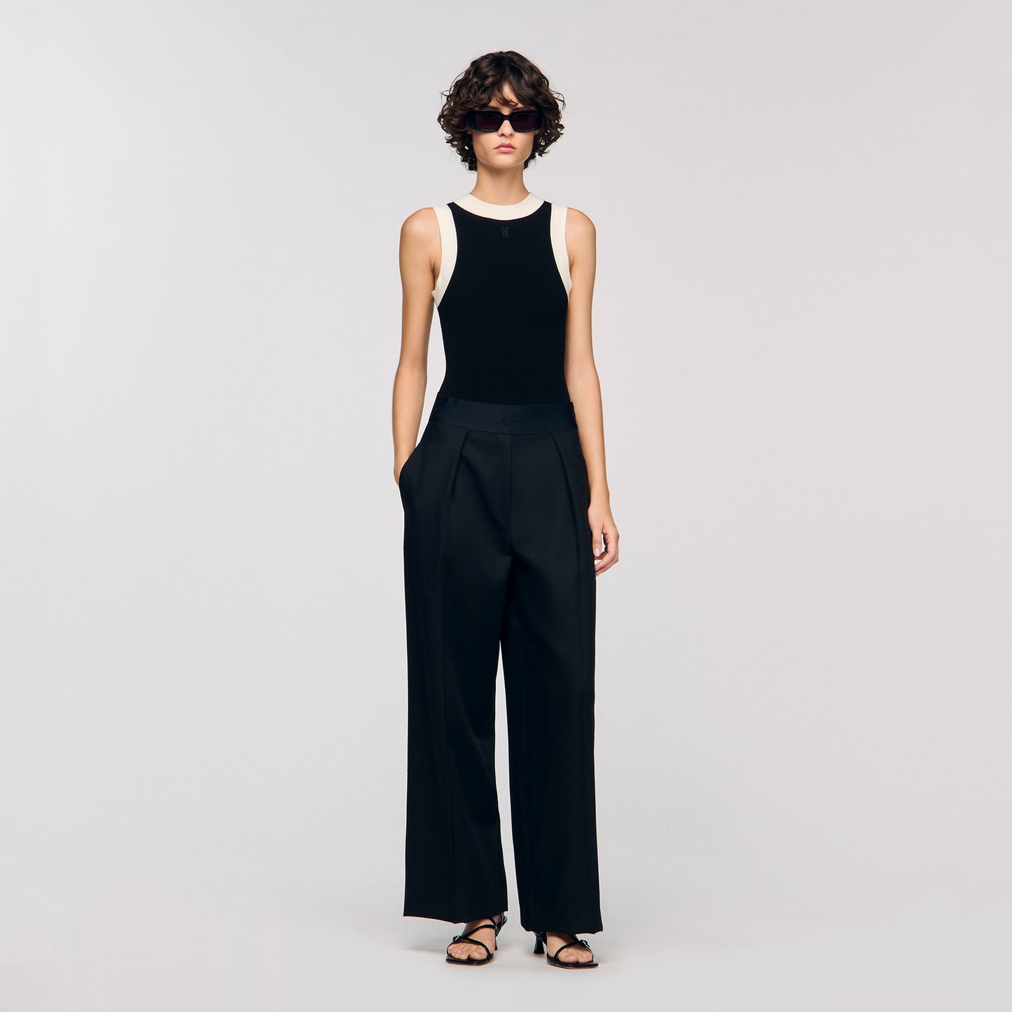 Imae Two-Tone Knit Bodysuit Black