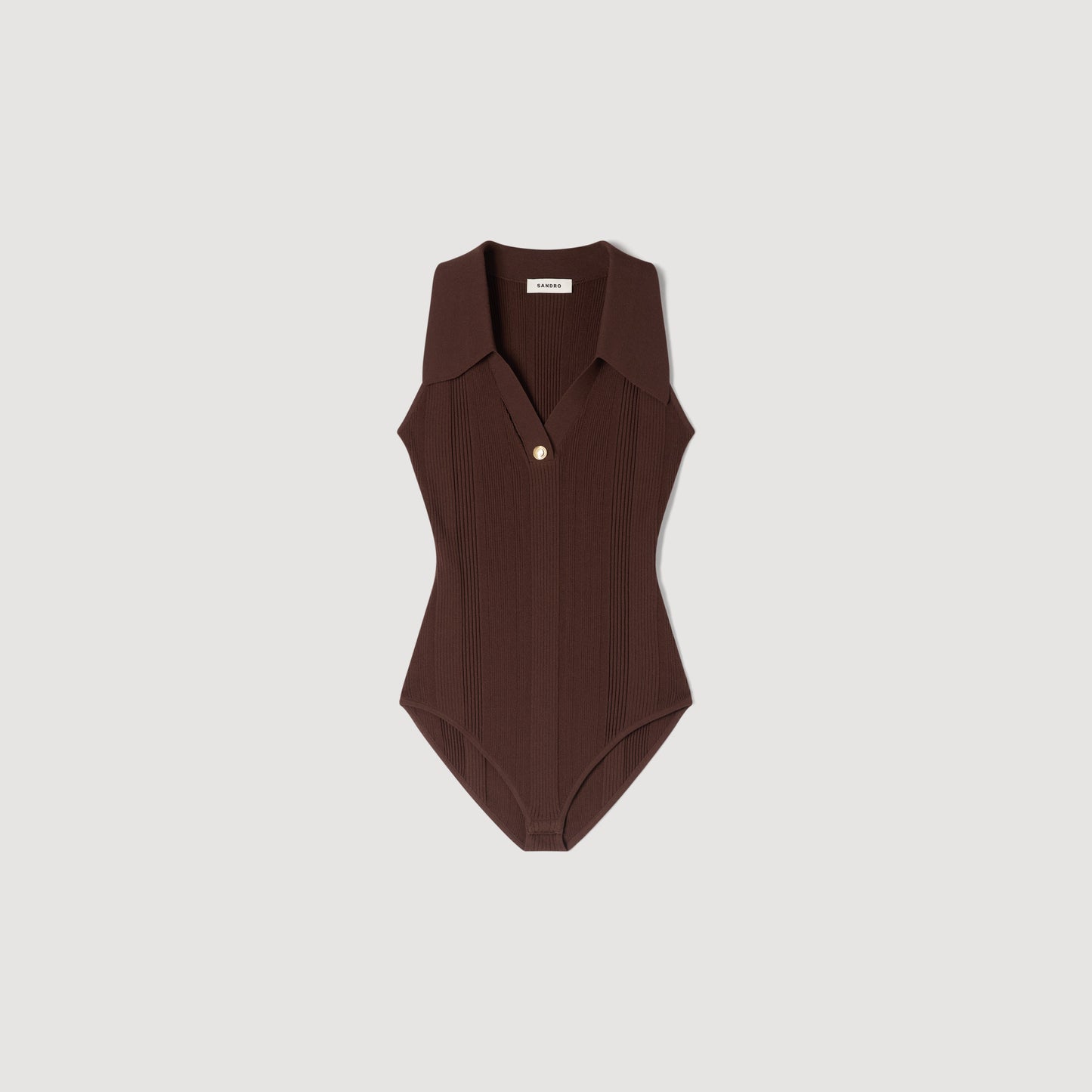 Salvador Ribbed Knit Polo Bodysuit Brown