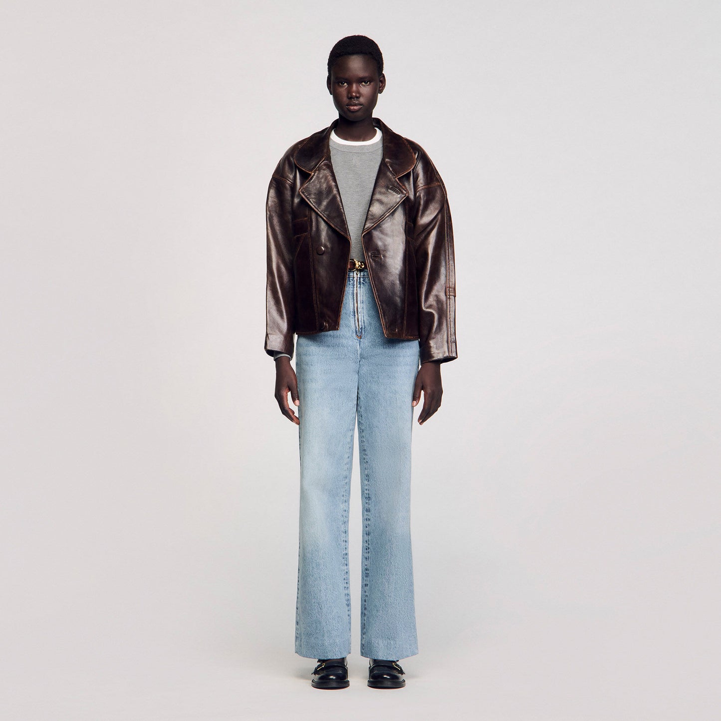 Oversized Leather Jacket Brown