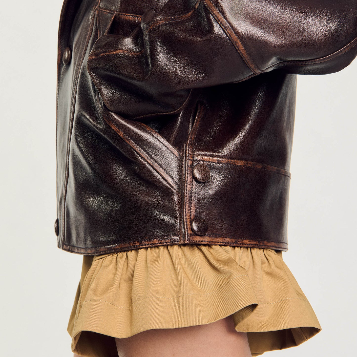 Oversized Leather Jacket Brown