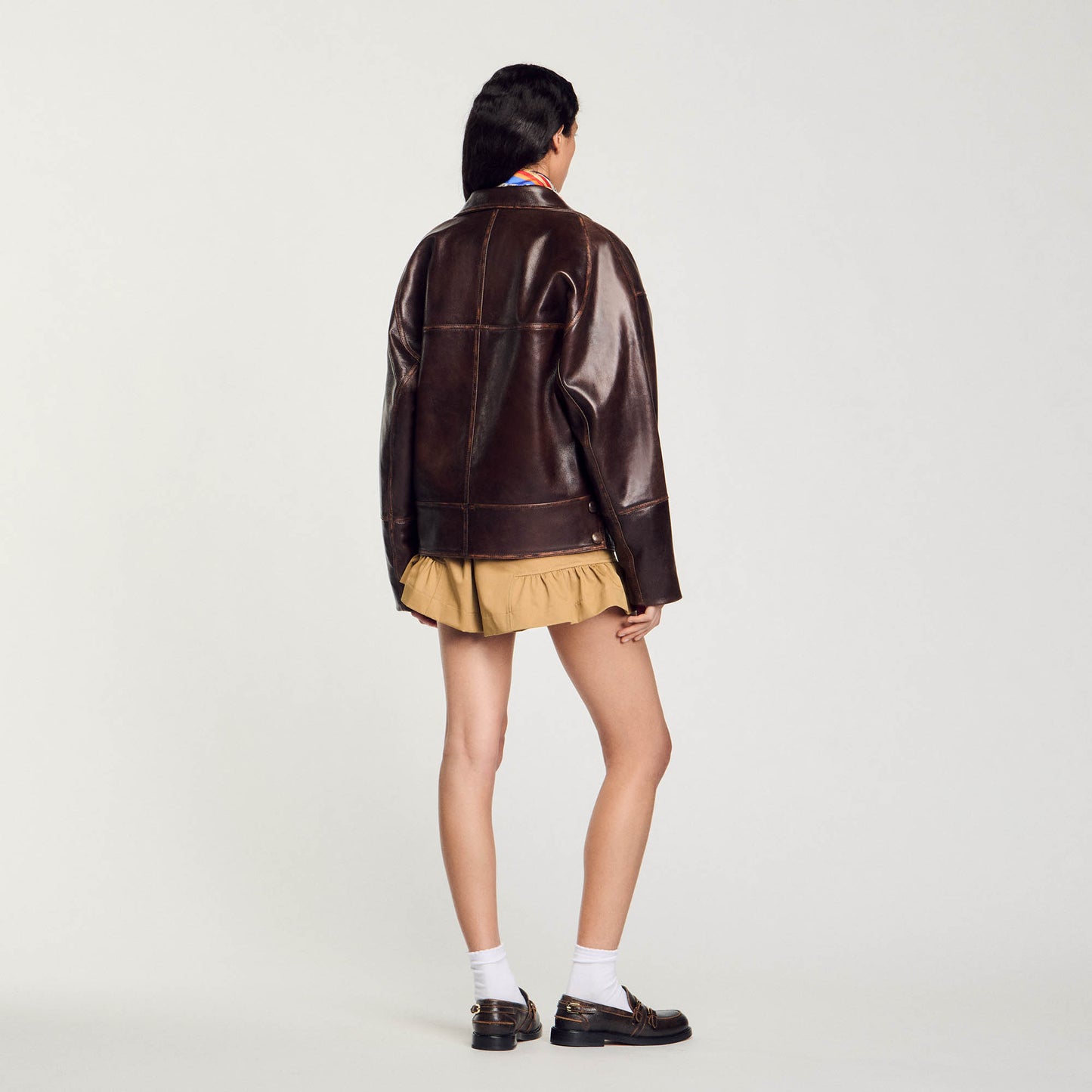 Oversized Leather Jacket Brown
