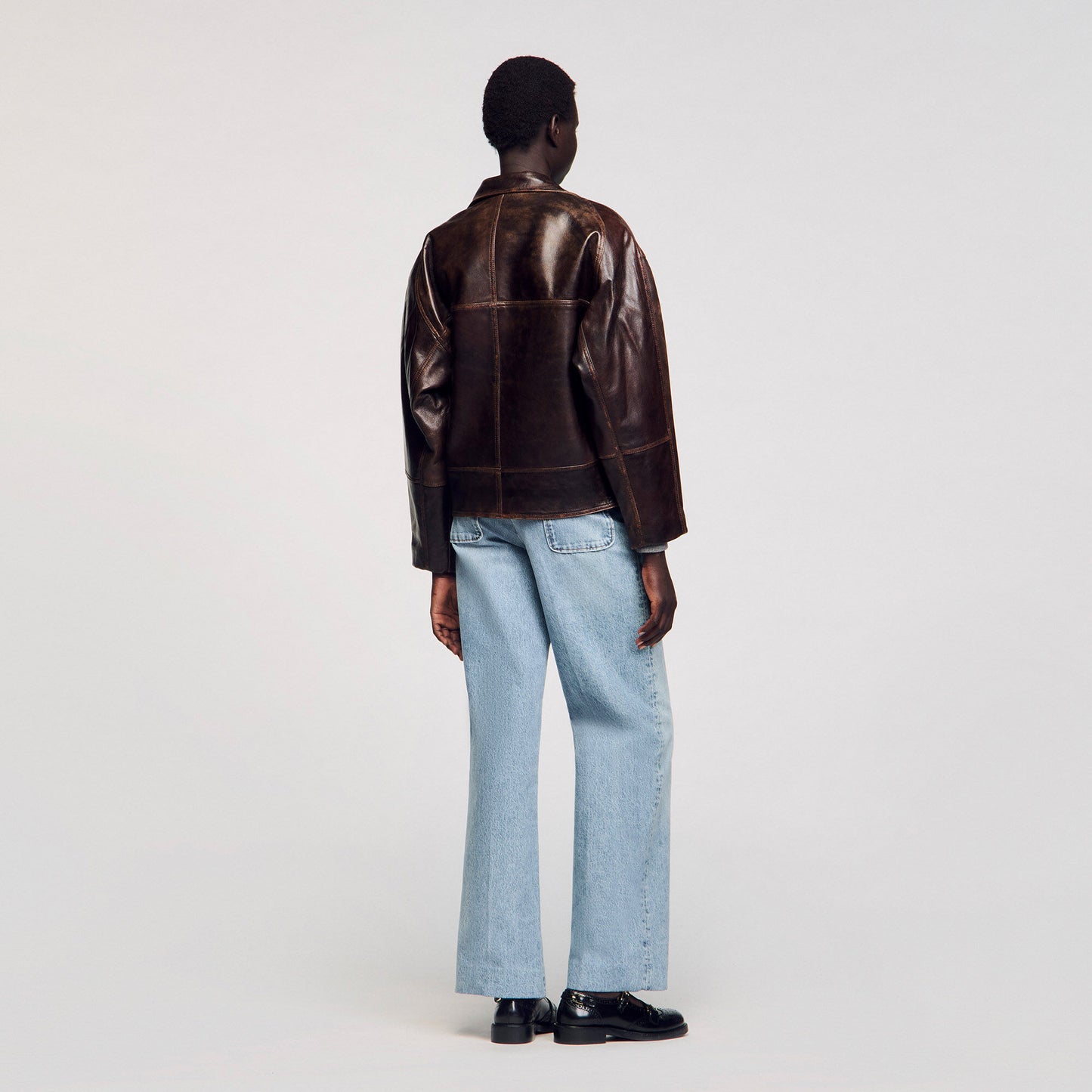 Oversized Leather Jacket Brown