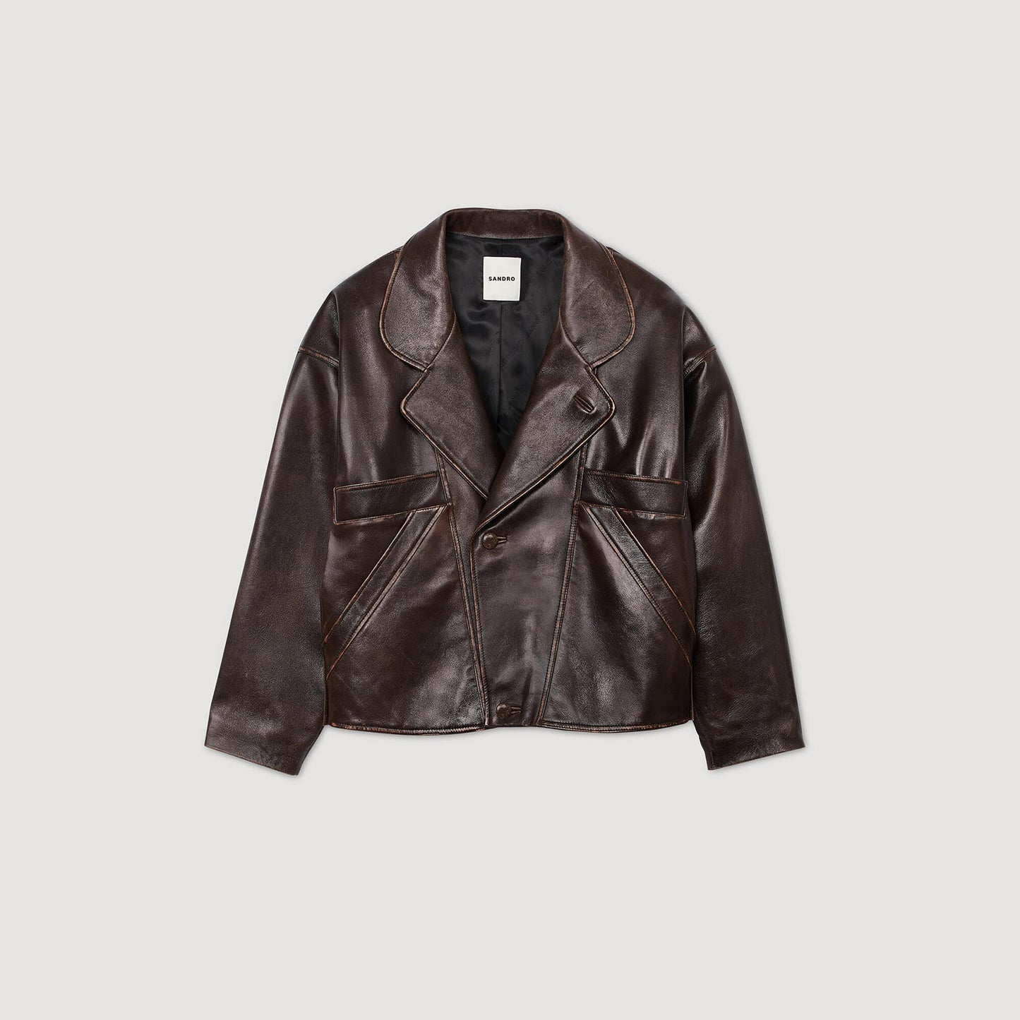 Oversized Leather Jacket Brown