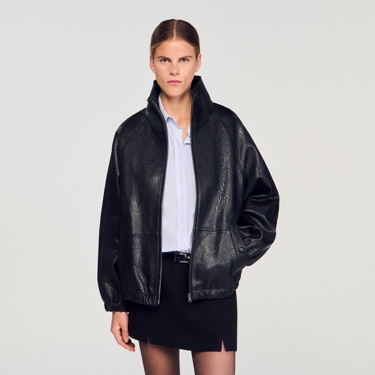 Jordan Oversized Leather Jacket Black