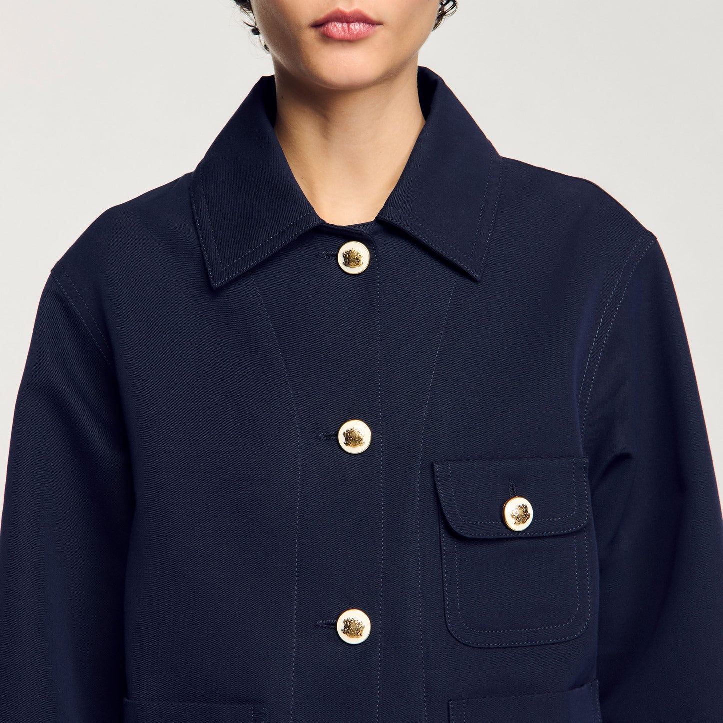 Cropped Jacket With Officer Buttons Navy Blue