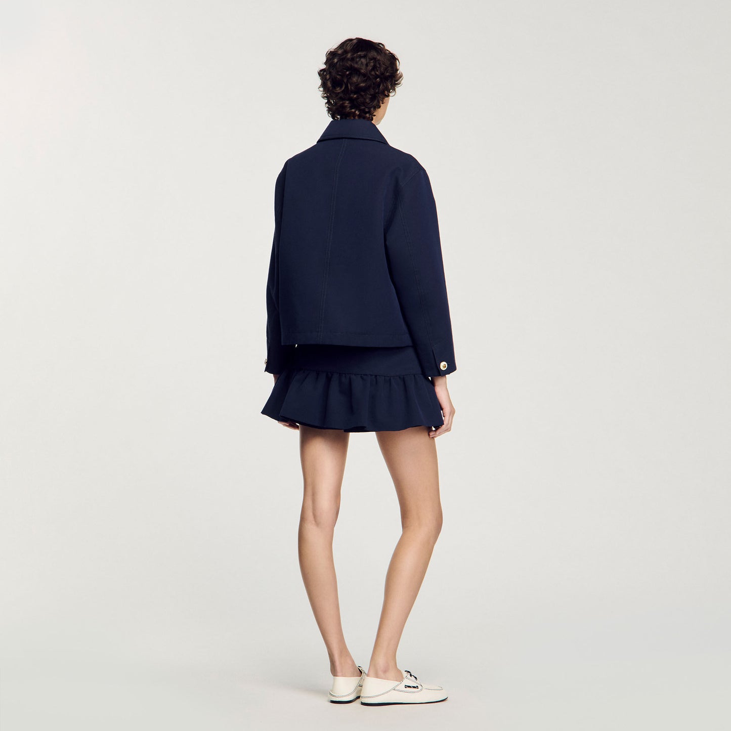 Cropped Jacket With Officer Buttons Navy Blue