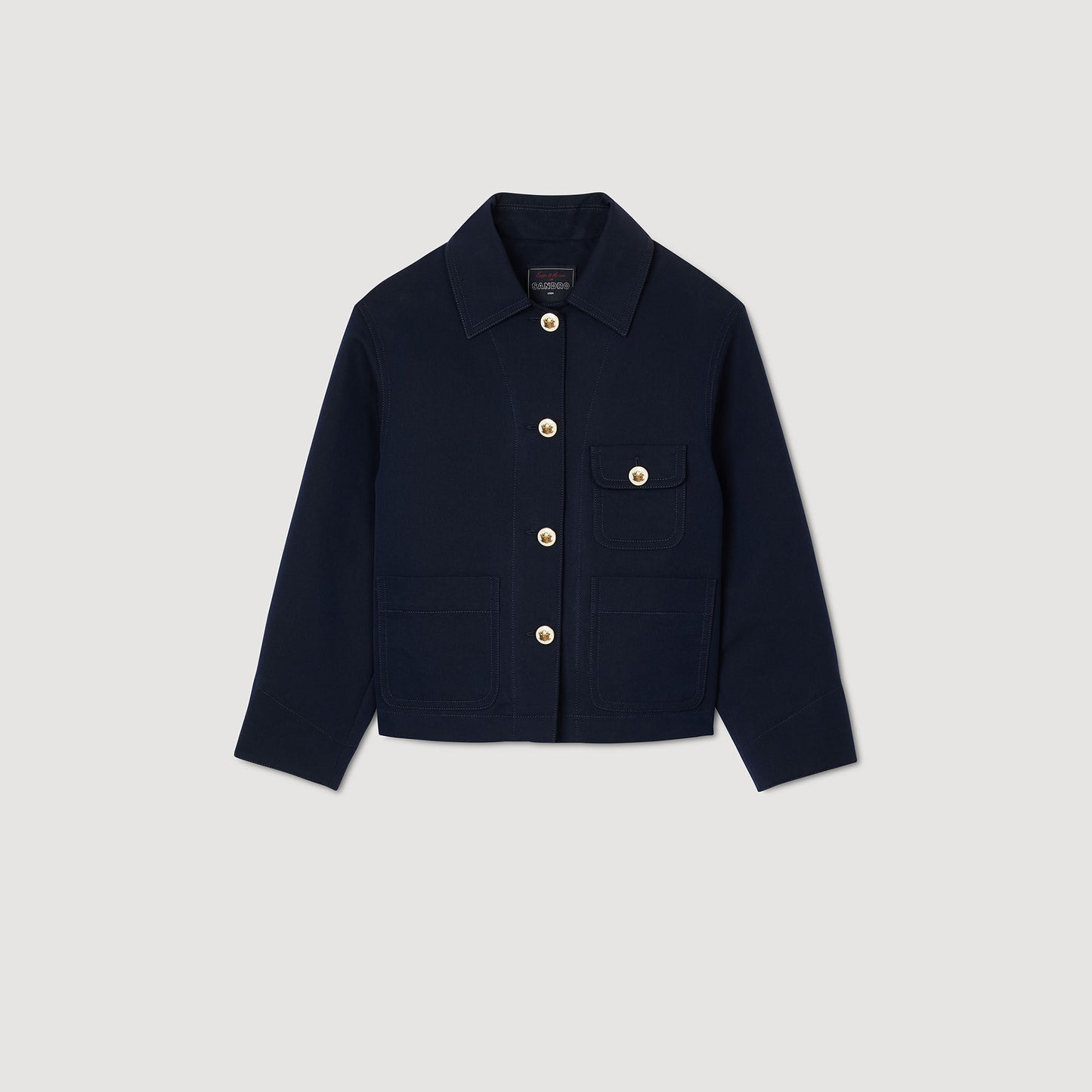 Cropped Jacket With Officer Buttons Navy Blue