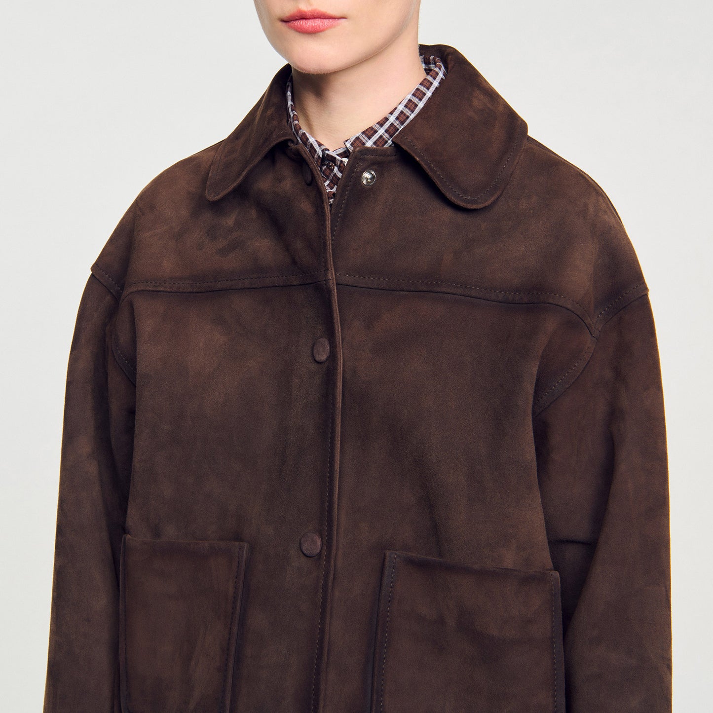 Jodie Studded Suede Leather Jacket Brown