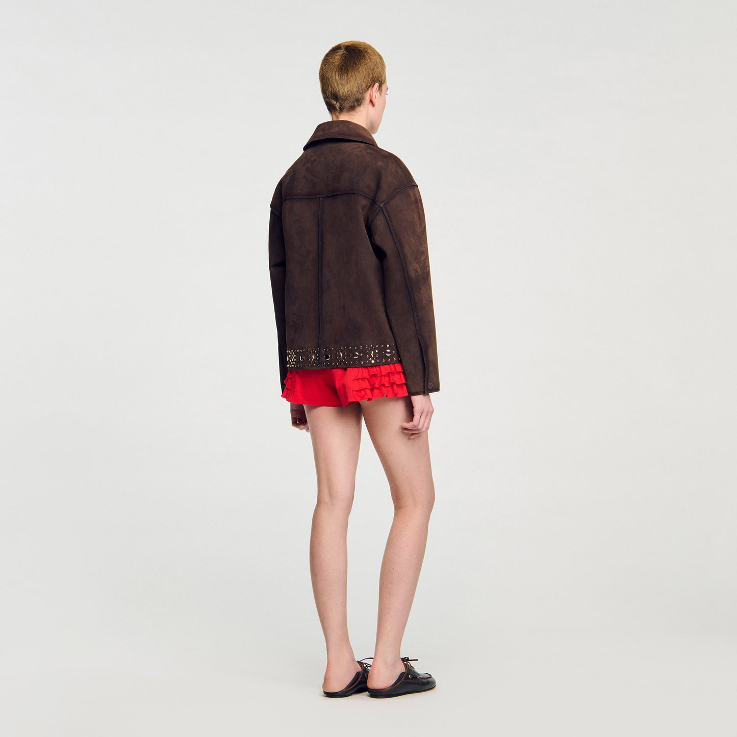 Jodie Studded Suede Leather Jacket Brown