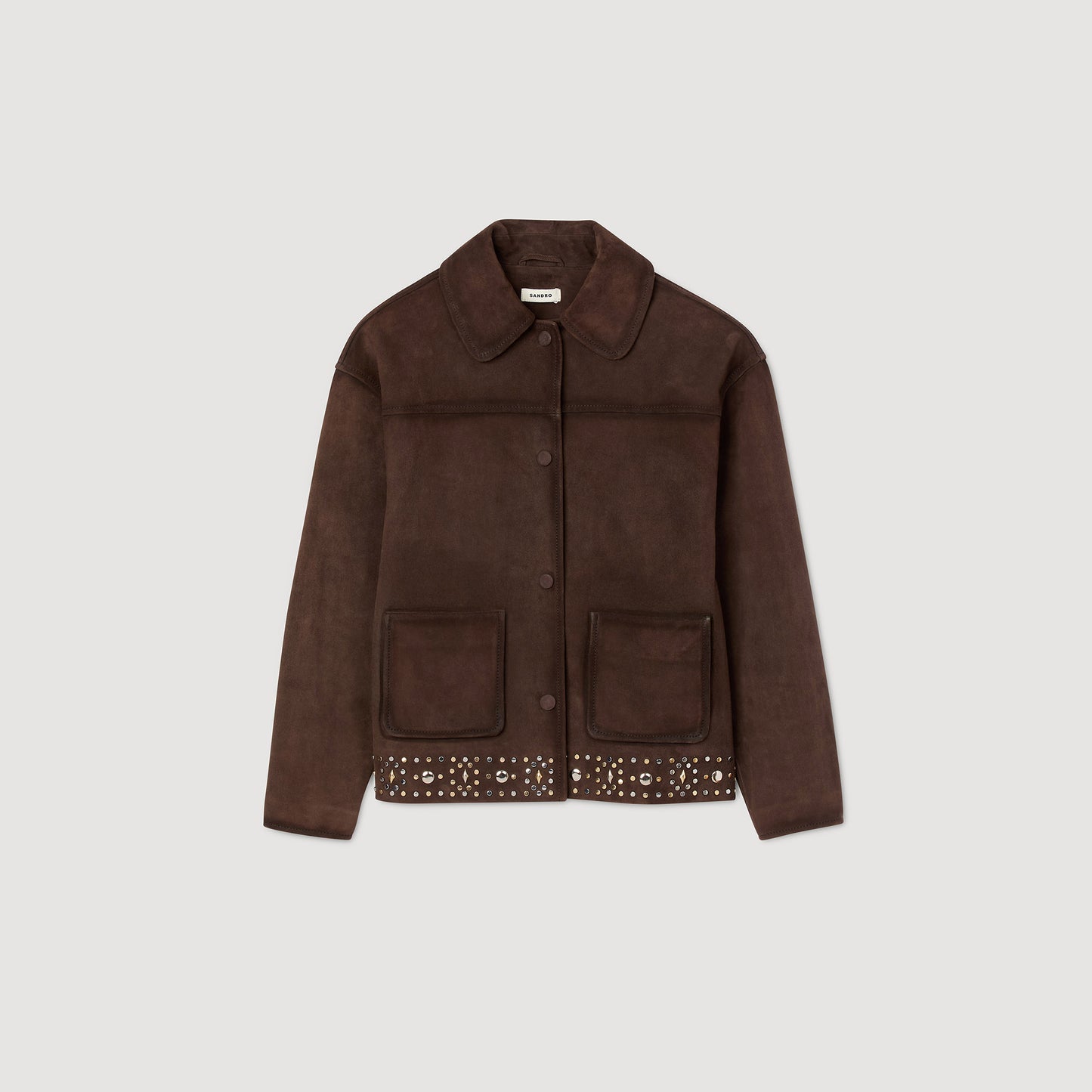 Jodie Studded Suede Leather Jacket Brown