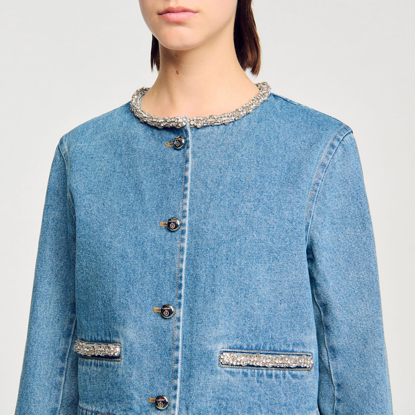 Erzelia Rhinestone Denim Jacket Blue Jean