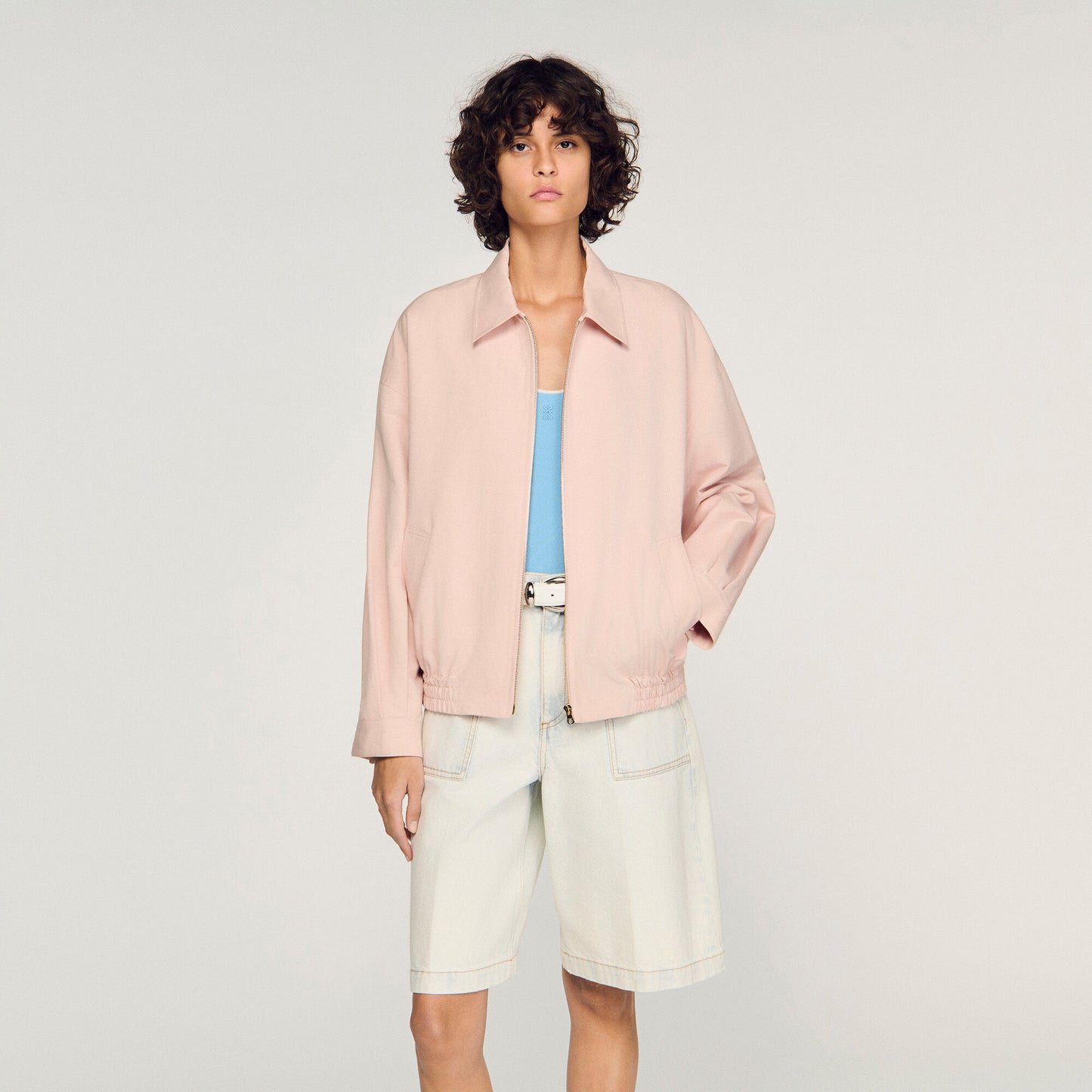 Guimauve Wide Cotton Linen Zip Jacket Pink