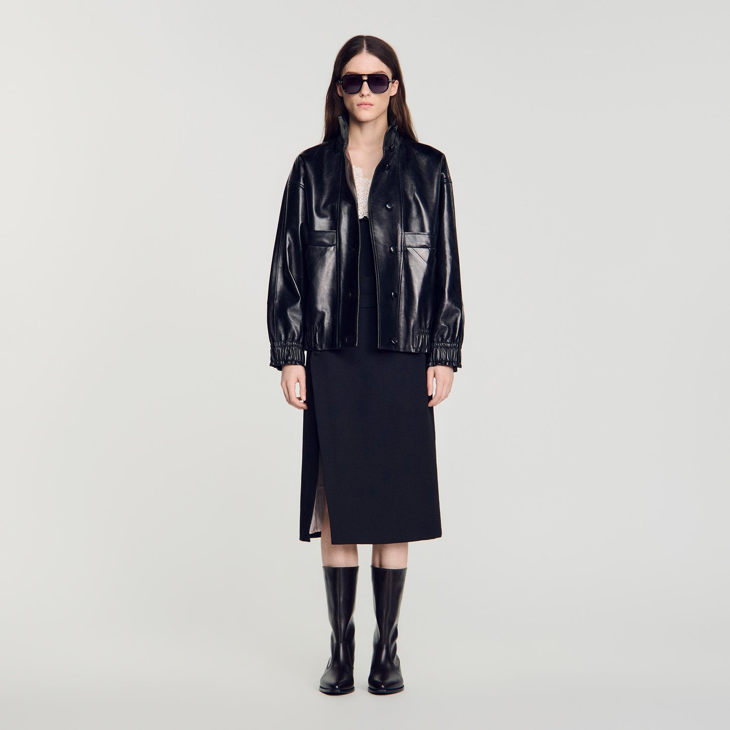 Kim Oversized leather jacket Black