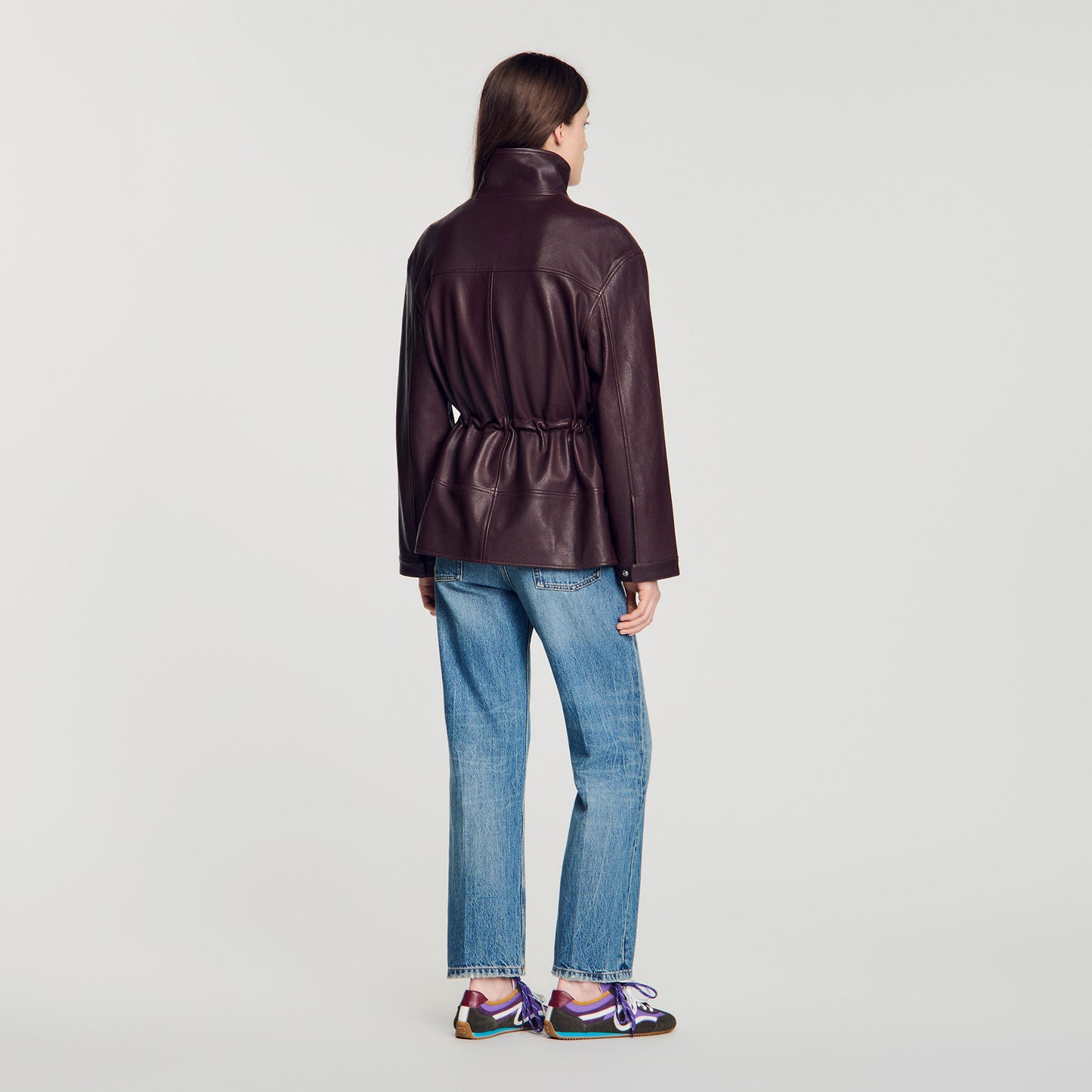 John Oversized leather collar jacket Bordeaux