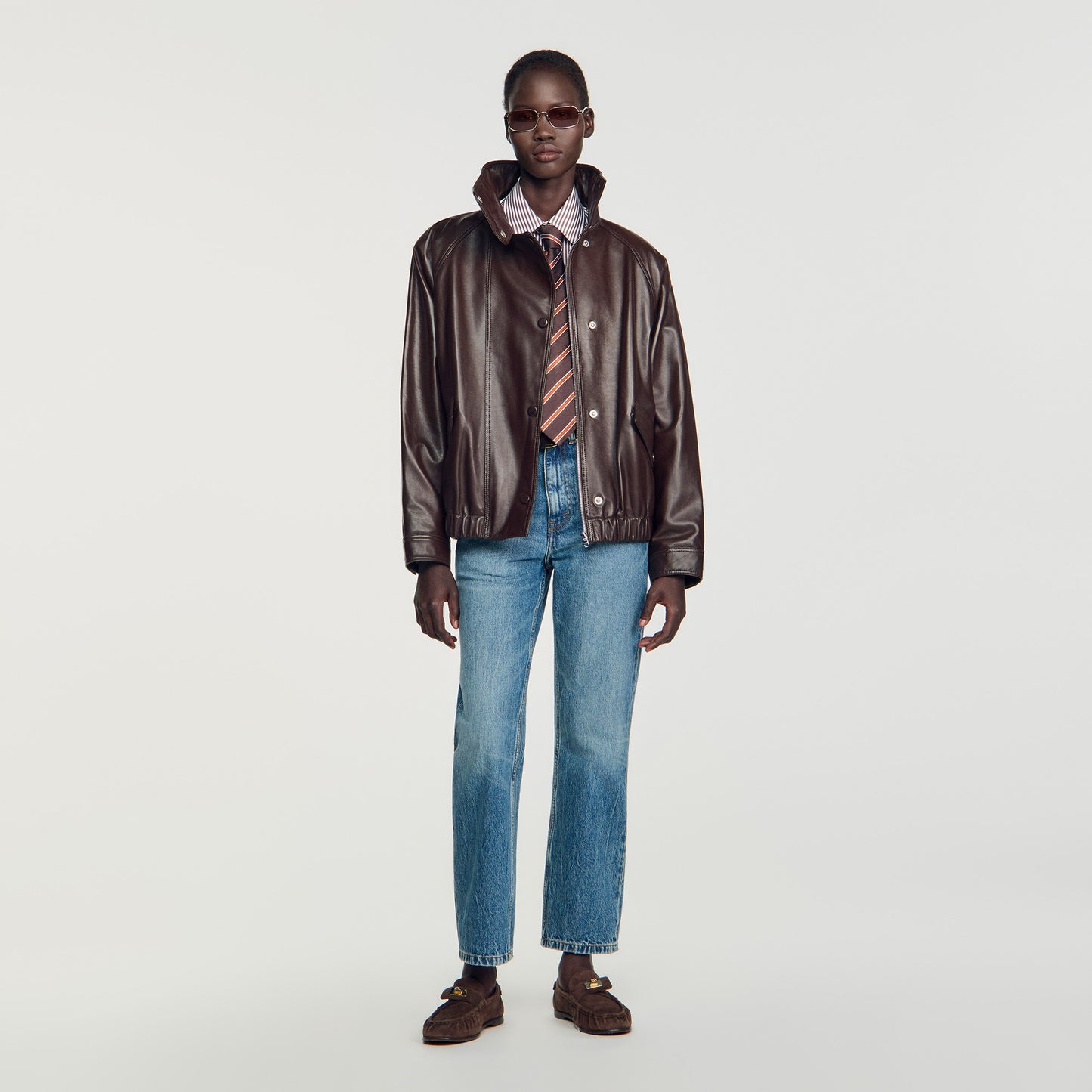 Joghen Oversized leather jacket Brown