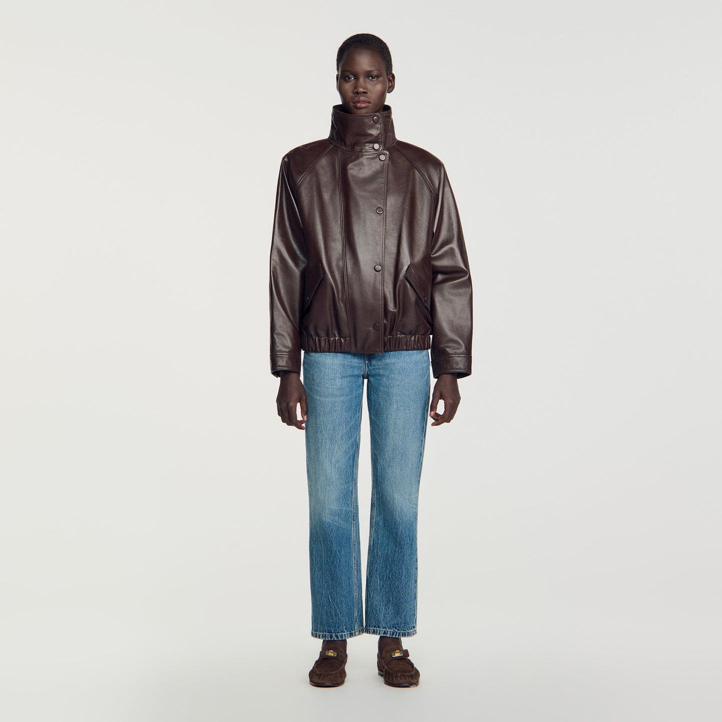 Joghen Oversized leather jacket Brown