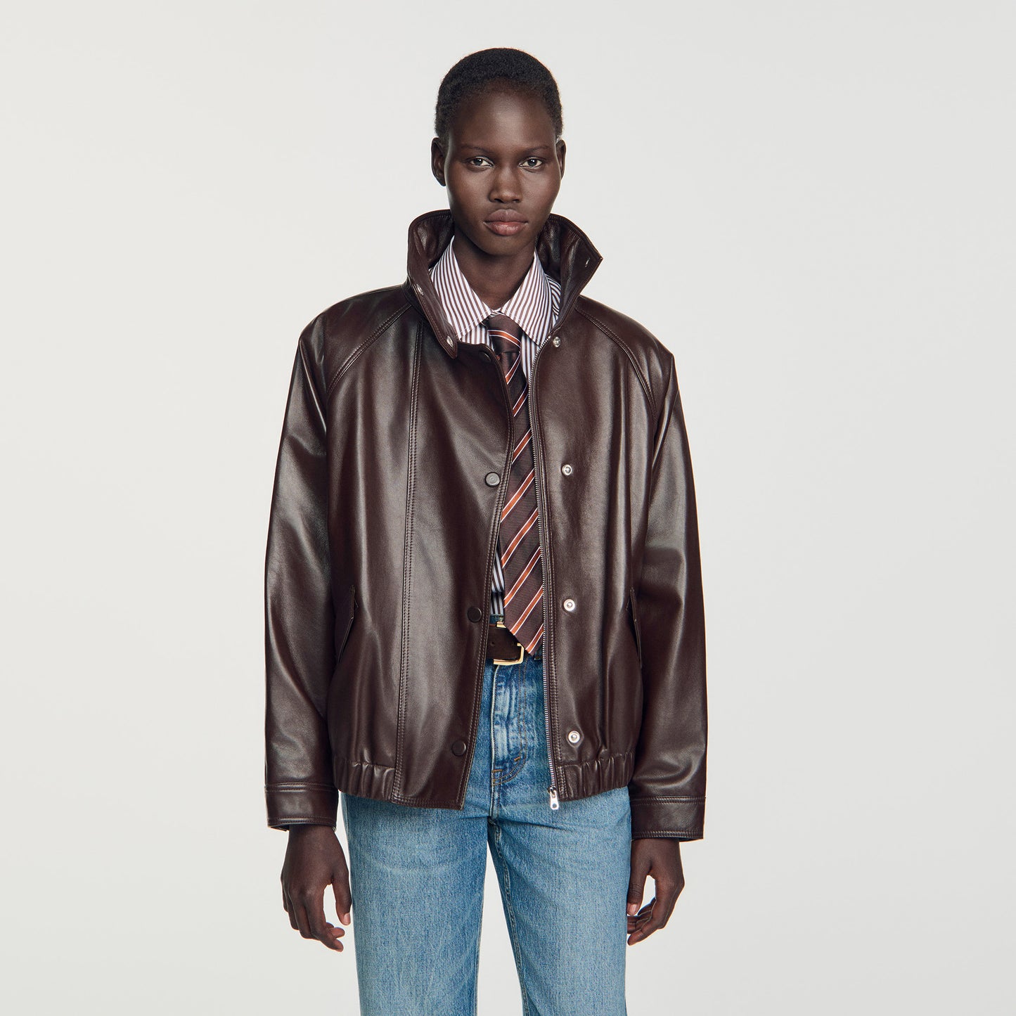Joghen Oversized leather jacket Brown