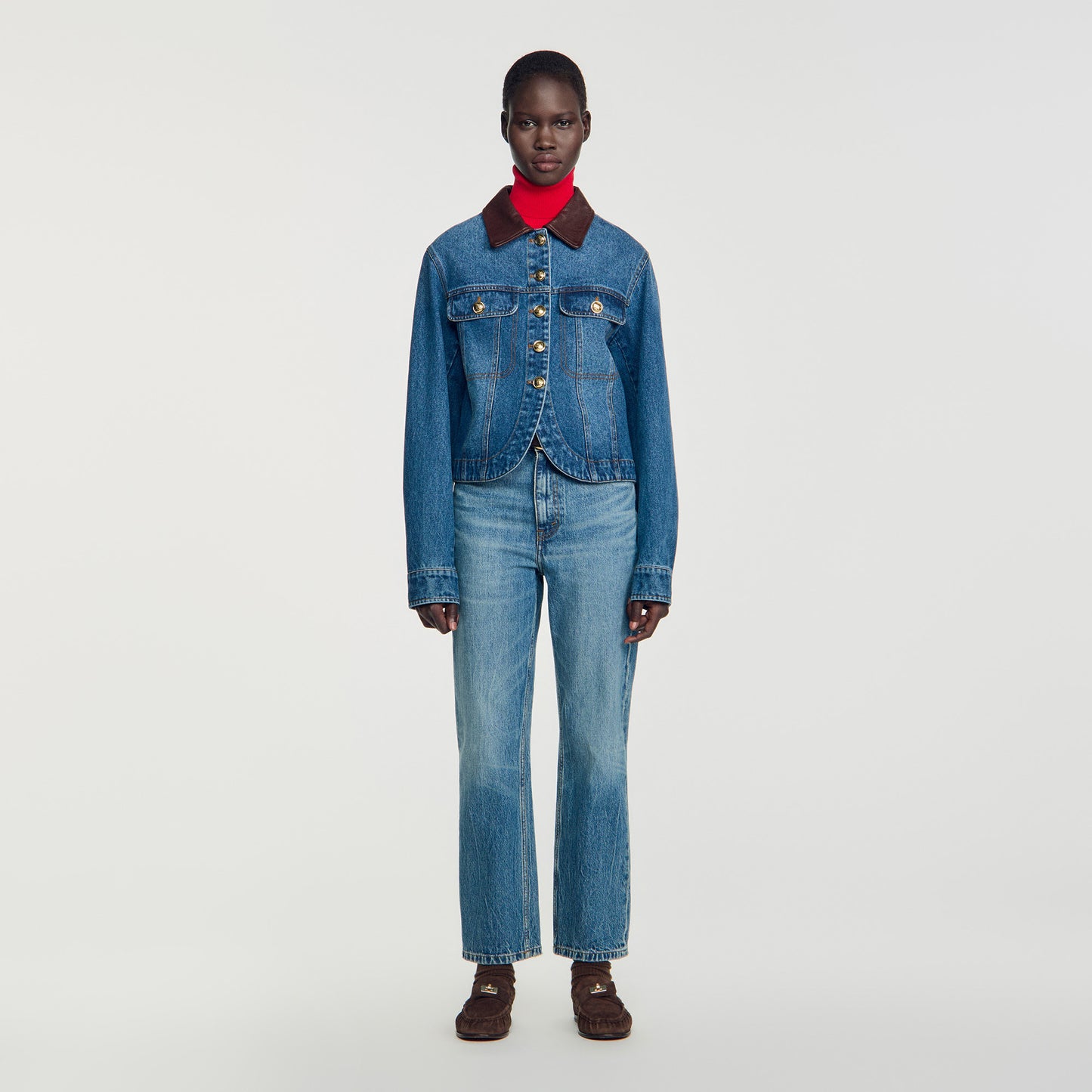 Benjamin Denim jacket with leather collar Blue Jean