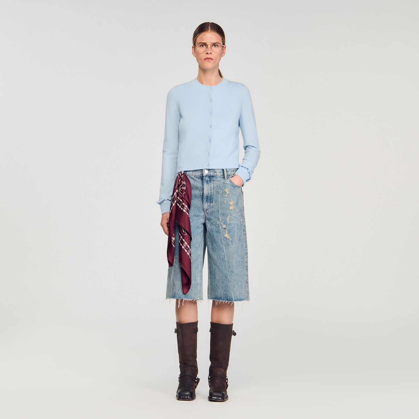 Emile Ruffled Cardigan Sky Blue