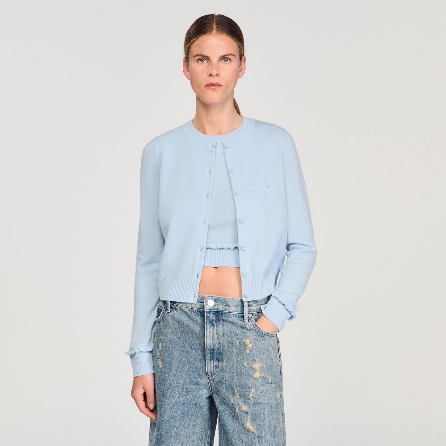 Emile Ruffled Cardigan Sky Blue