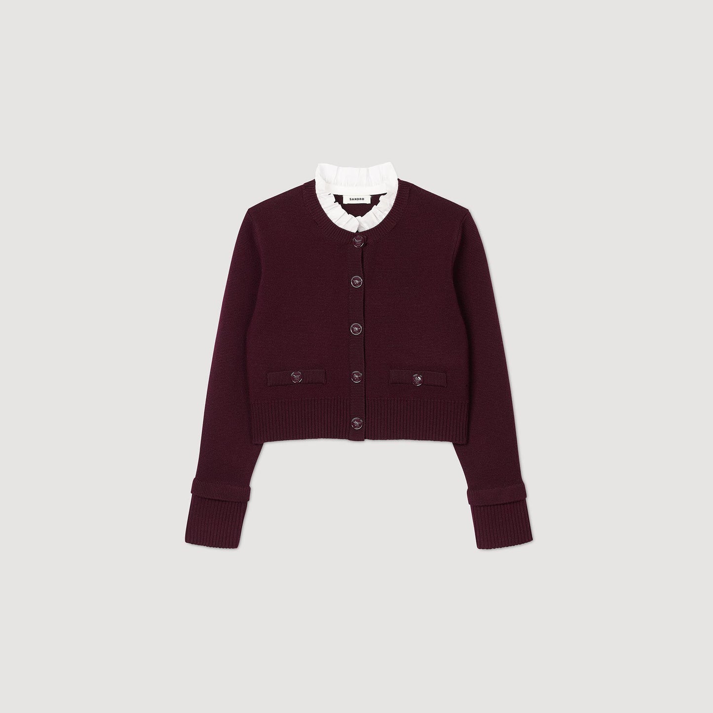 Knit Cardigan With Ruffled Collar Bordeaux