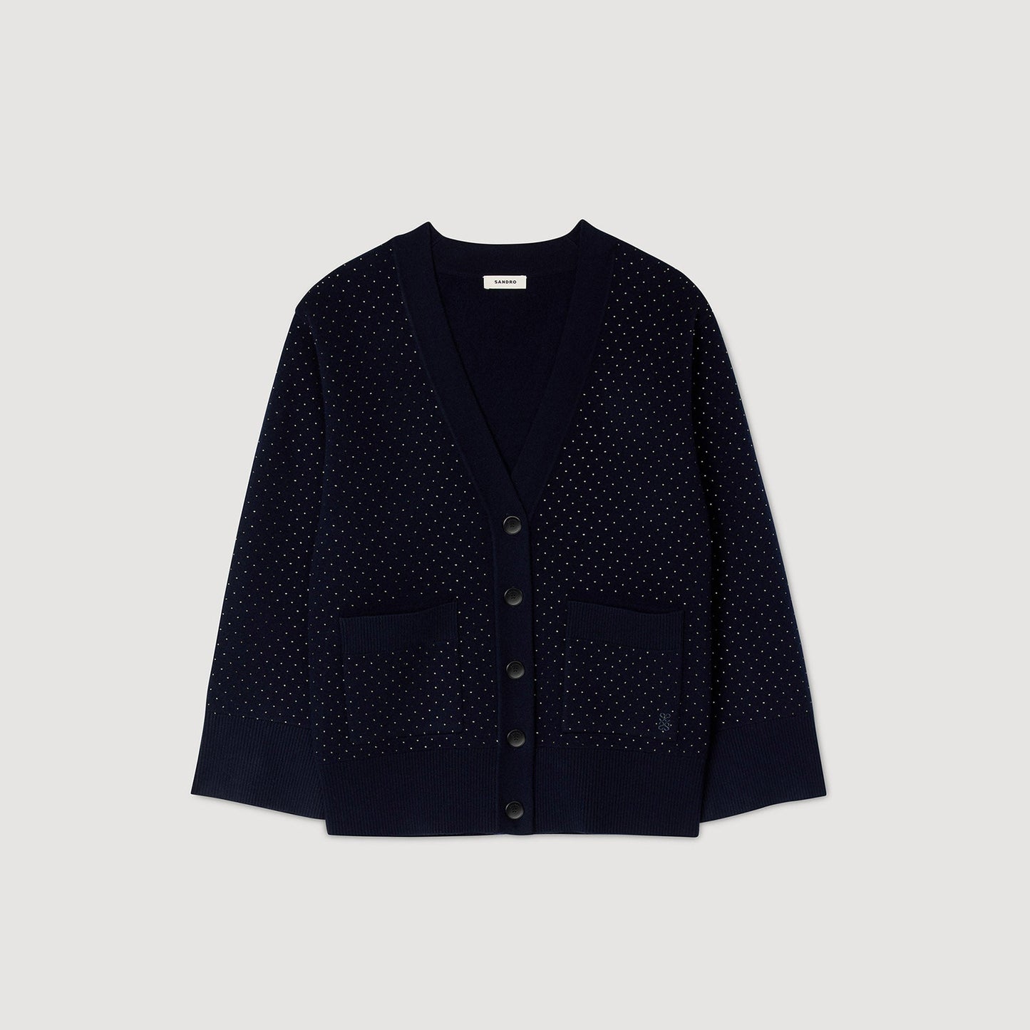 Vaddy Long Rhinestone Cardigan Navy Blue