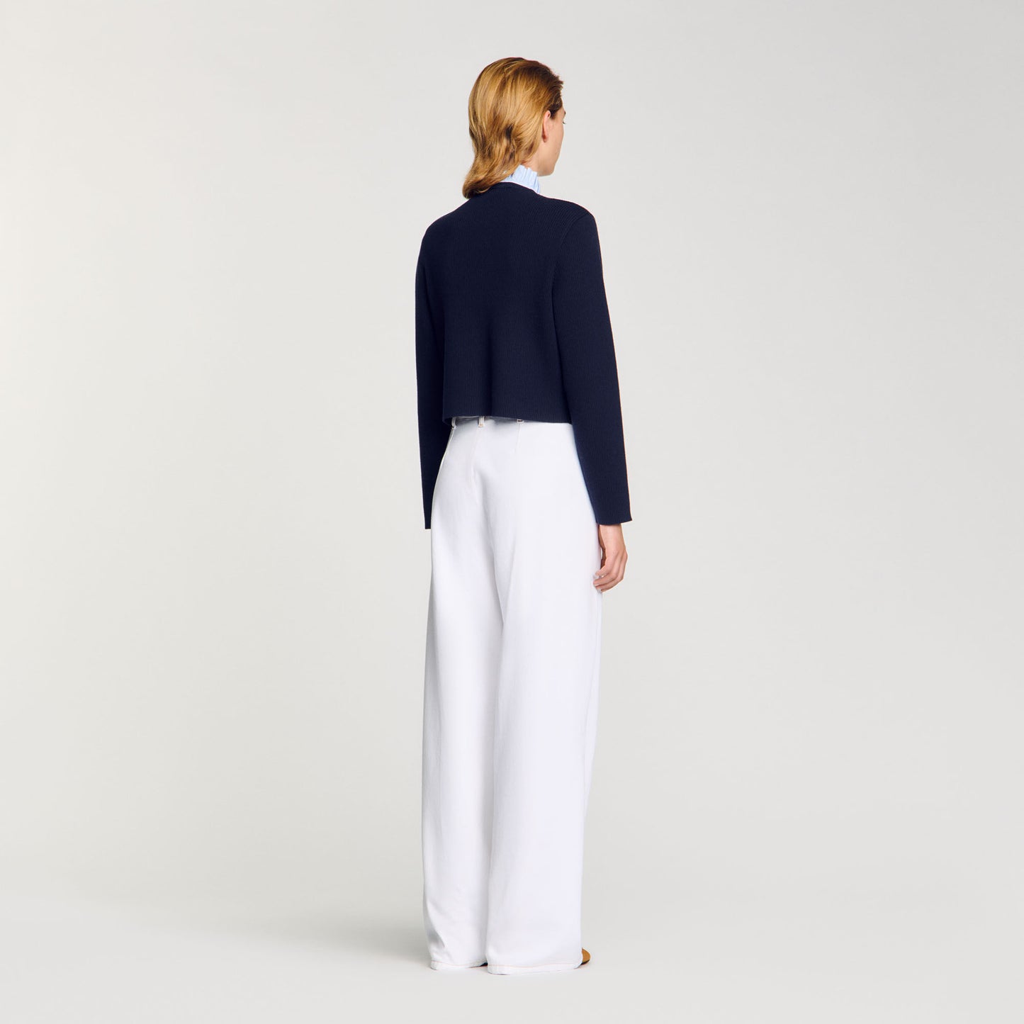 Cardigan With Removable Ruffled Collar Navy Blue