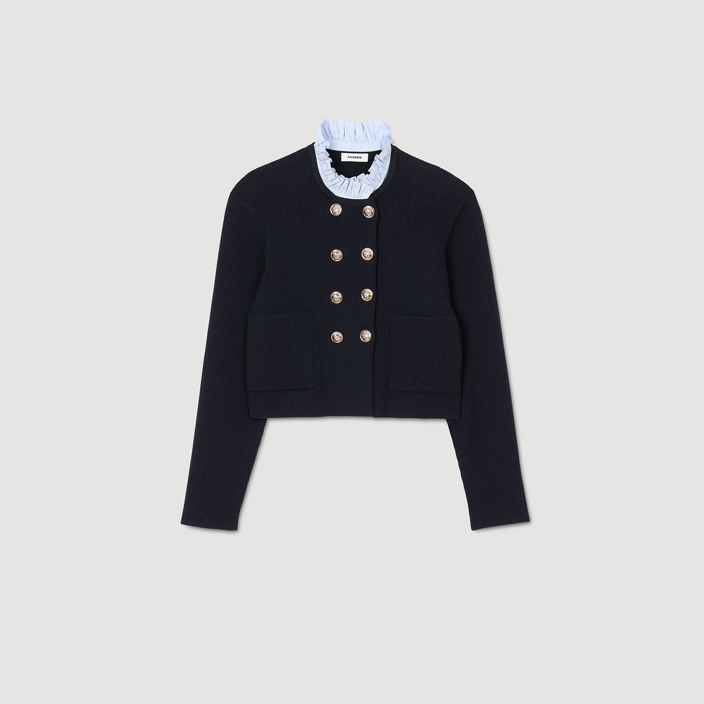 Cardigan With Removable Ruffled Collar Navy Blue