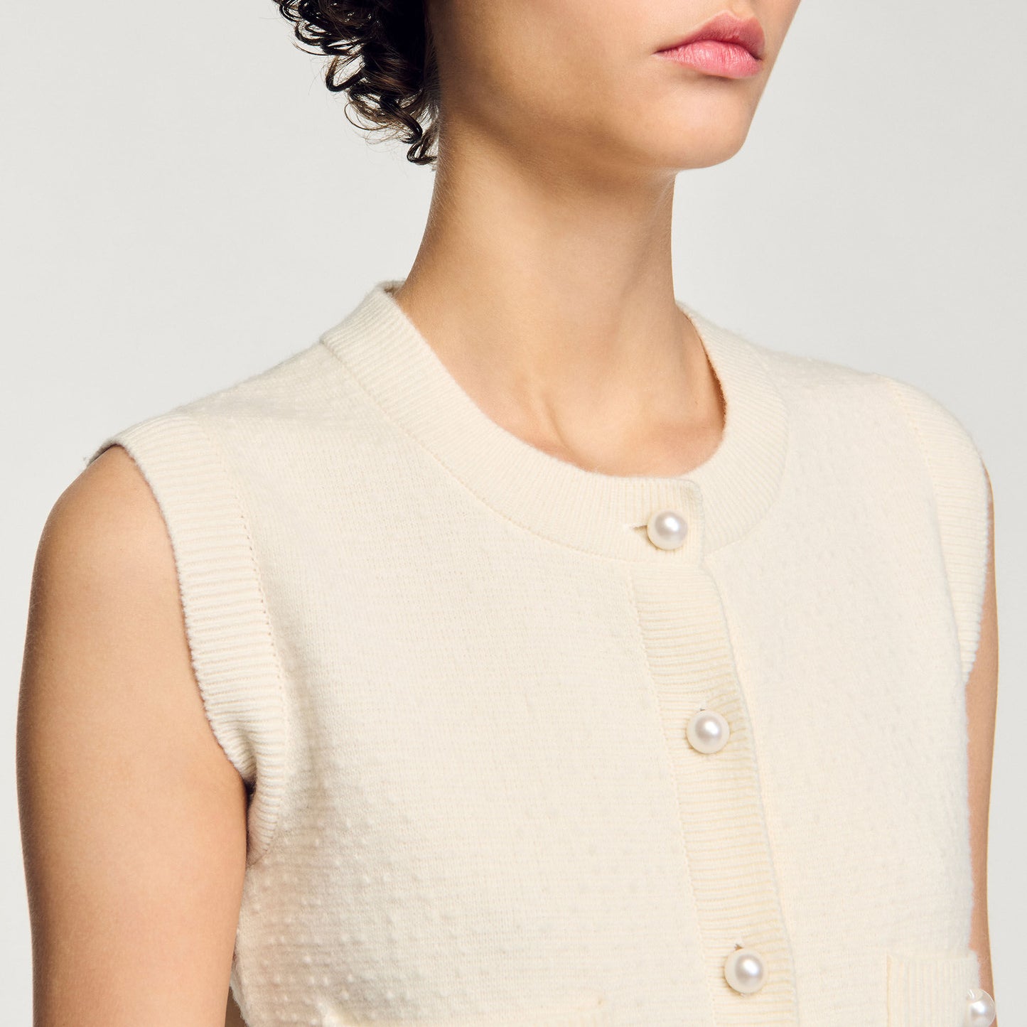 Textured Tweed Cardigan Ecru