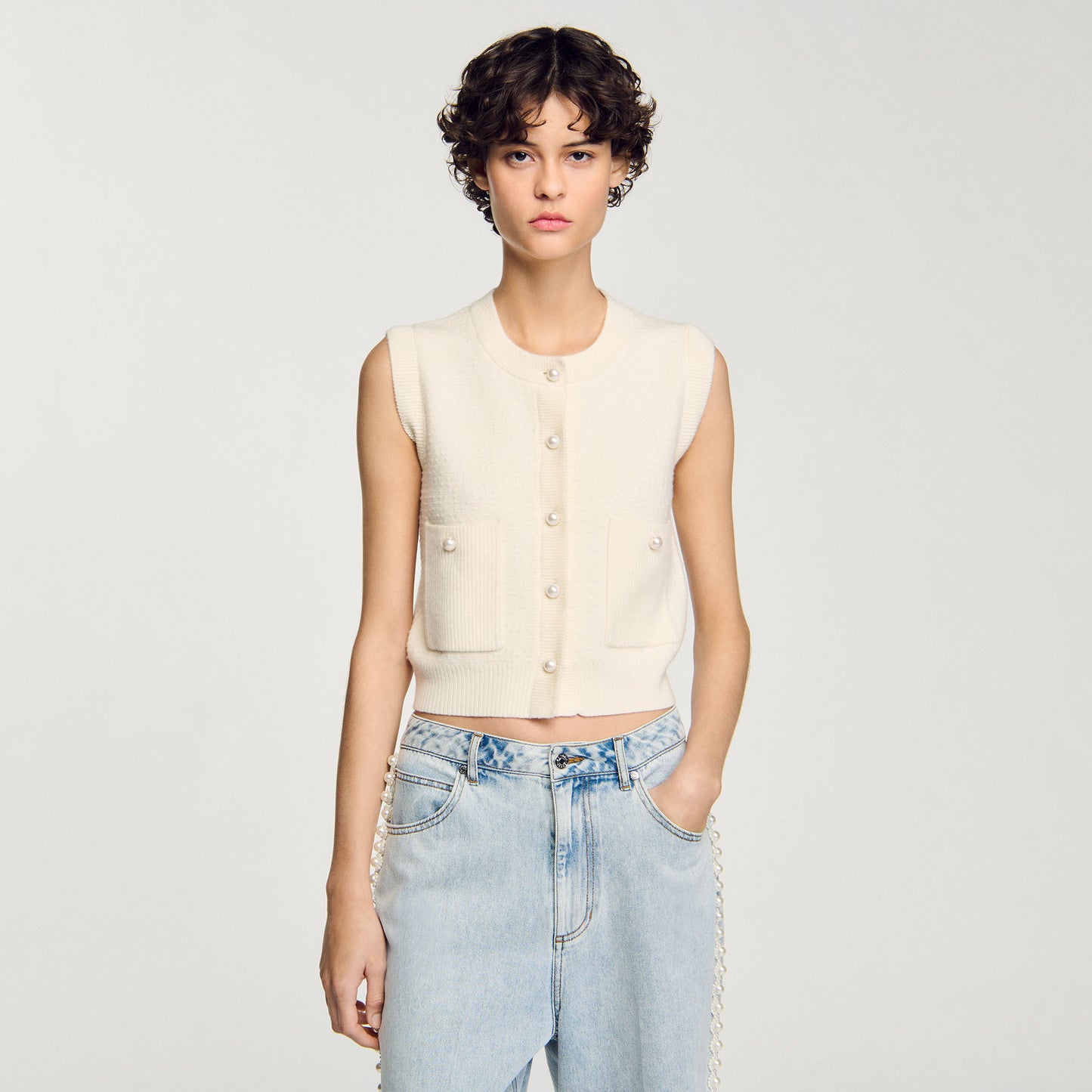 Textured Tweed Cardigan Ecru