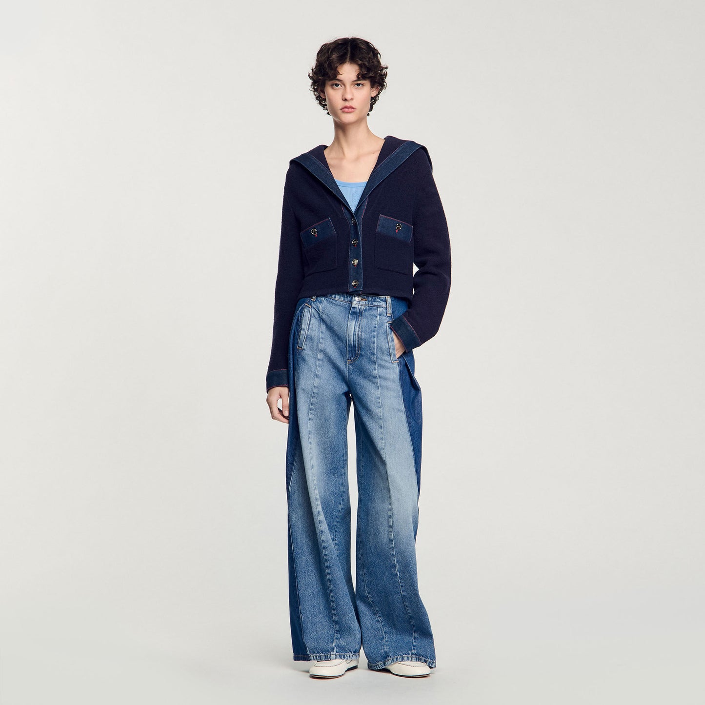 Cardigan With Denim Details Navy Blue