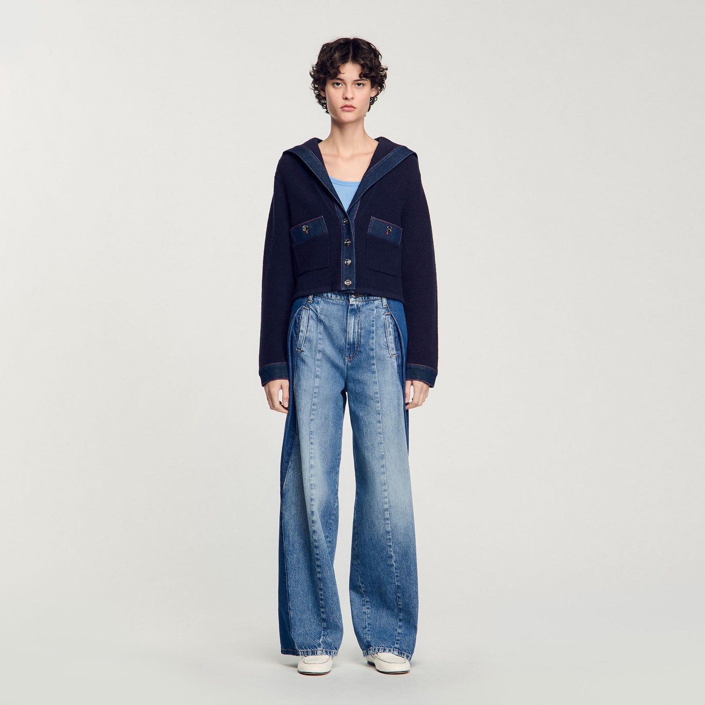 Cardigan With Denim Details Navy Blue