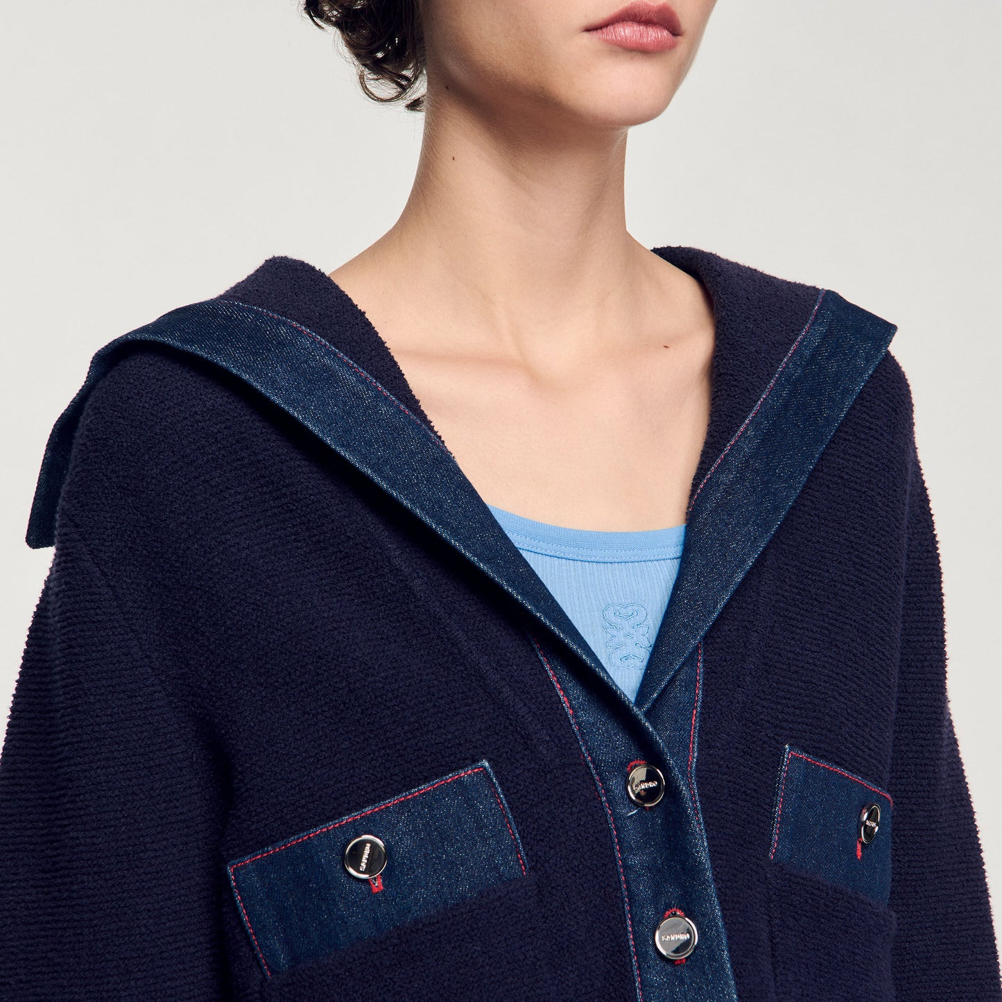 Cardigan With Denim Details Navy Blue