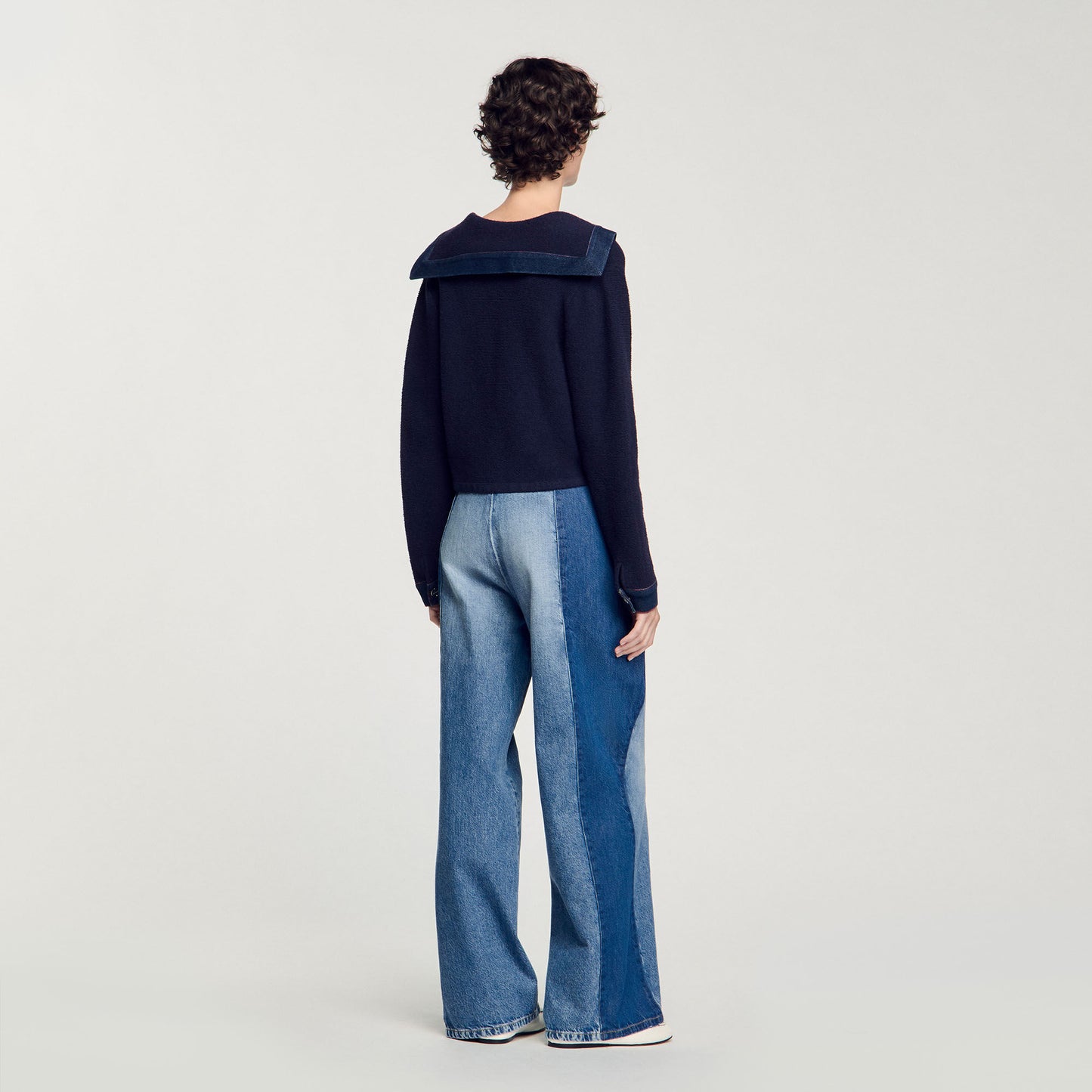 Cardigan With Denim Details Navy Blue