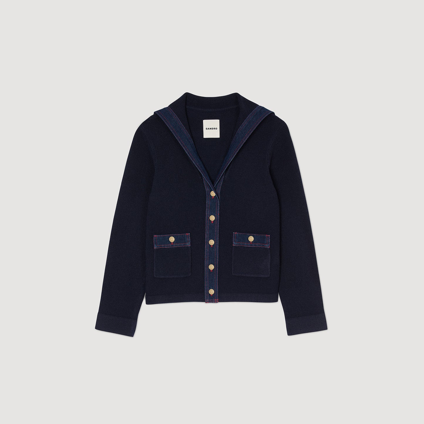 Cardigan With Denim Details Navy Blue