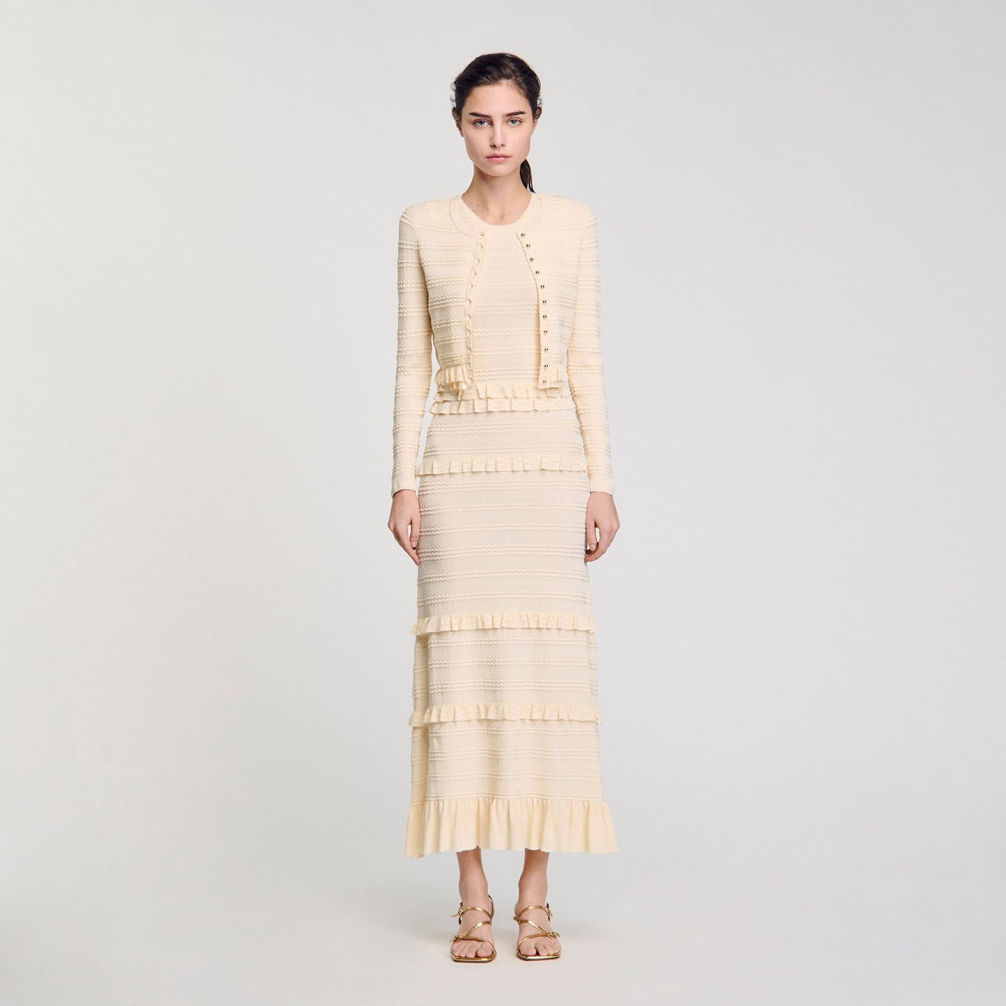 Saphir Ruffled Cardigan Ecru