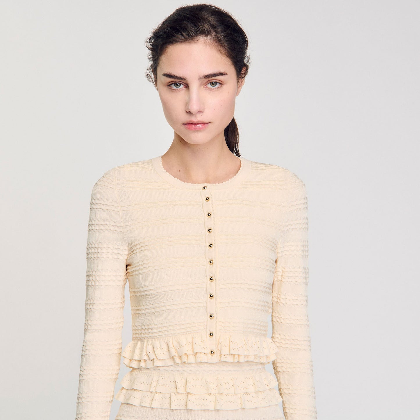Saphir Ruffled Cardigan Ecru