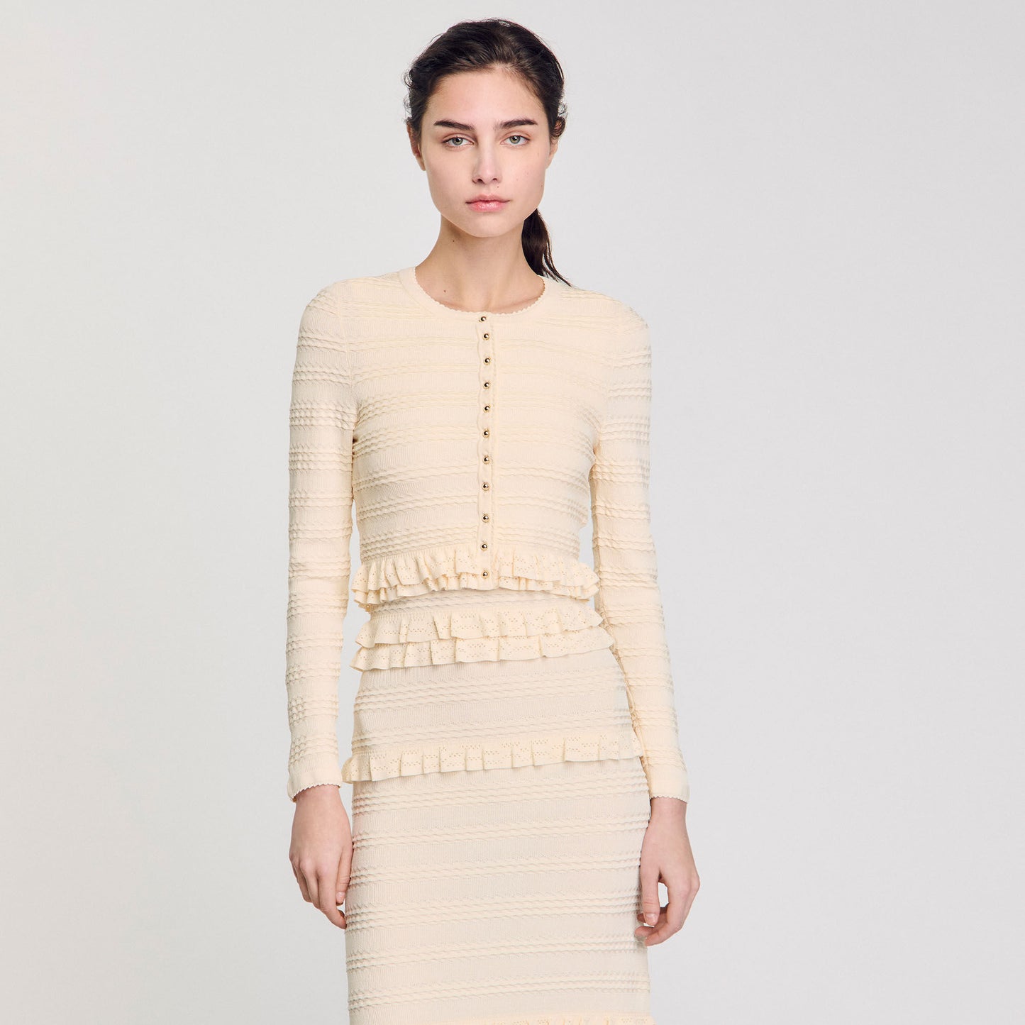 Saphir Ruffled Cardigan Ecru