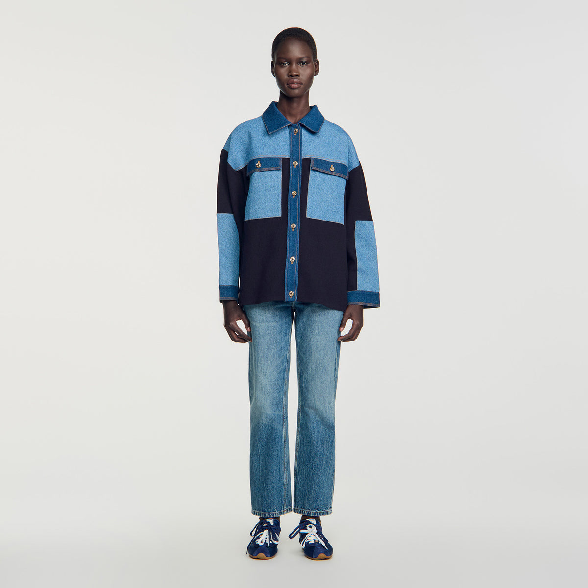 Celia Oversized denim mix cardigan Blue