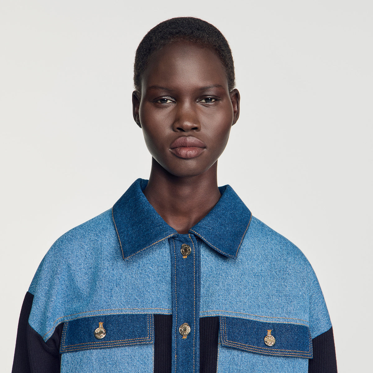 Celia Oversized denim mix cardigan Blue