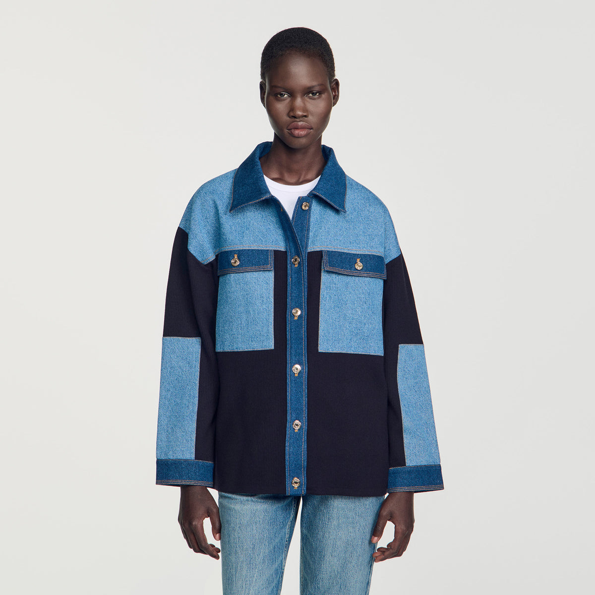 Celia Oversized denim mix cardigan Blue